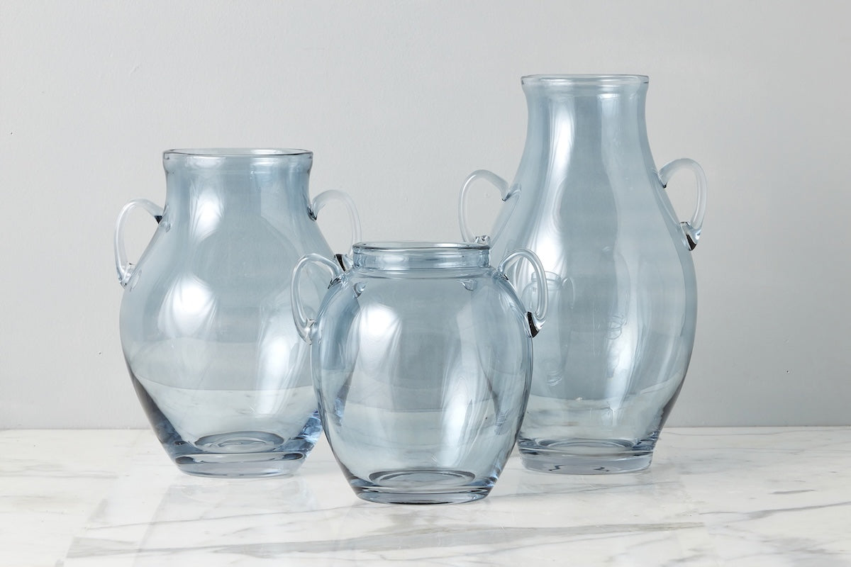 Glass Amphora Flower Vase, Denim Blue