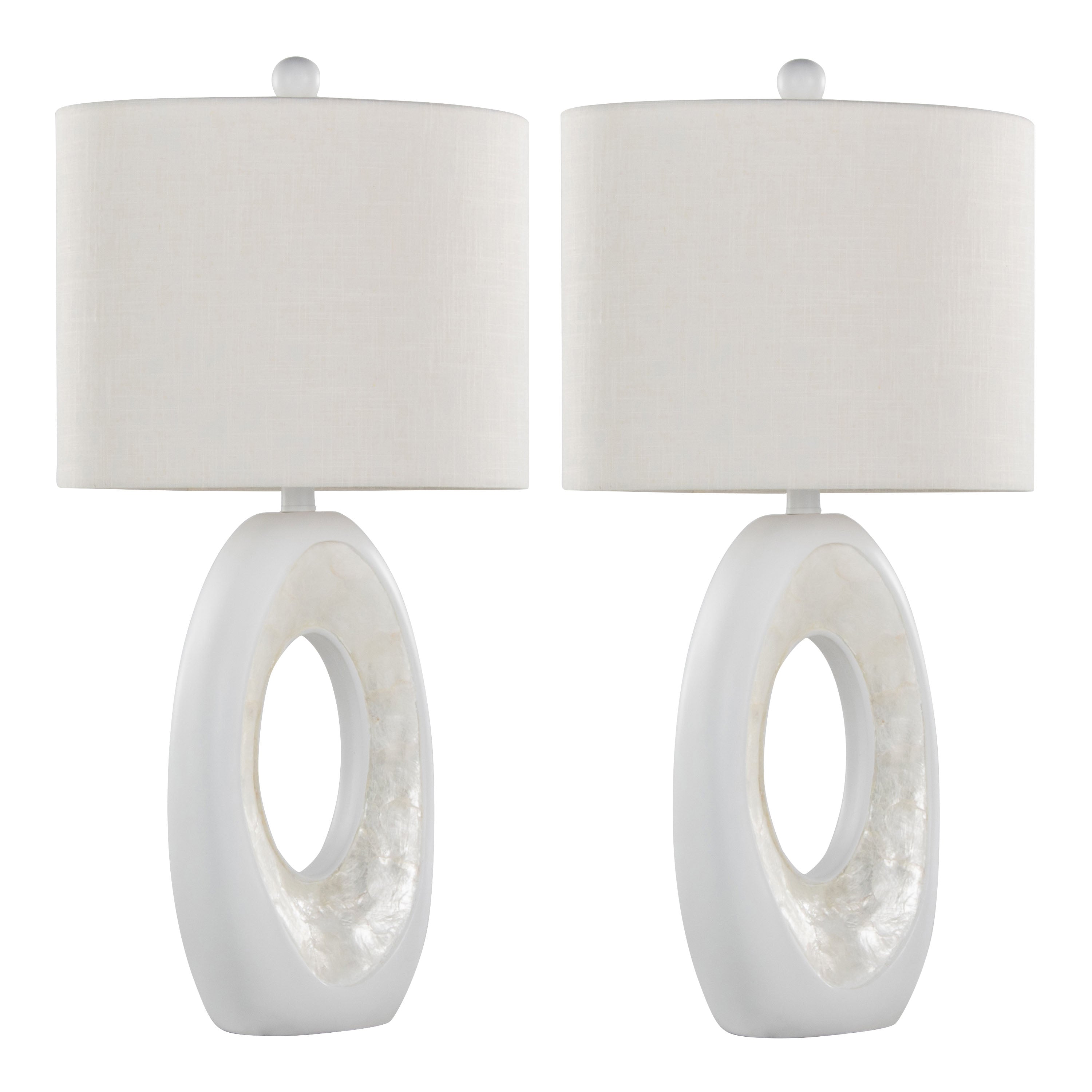 29" Table Lamp with Natural Shell and Linen Shade, Set of 2