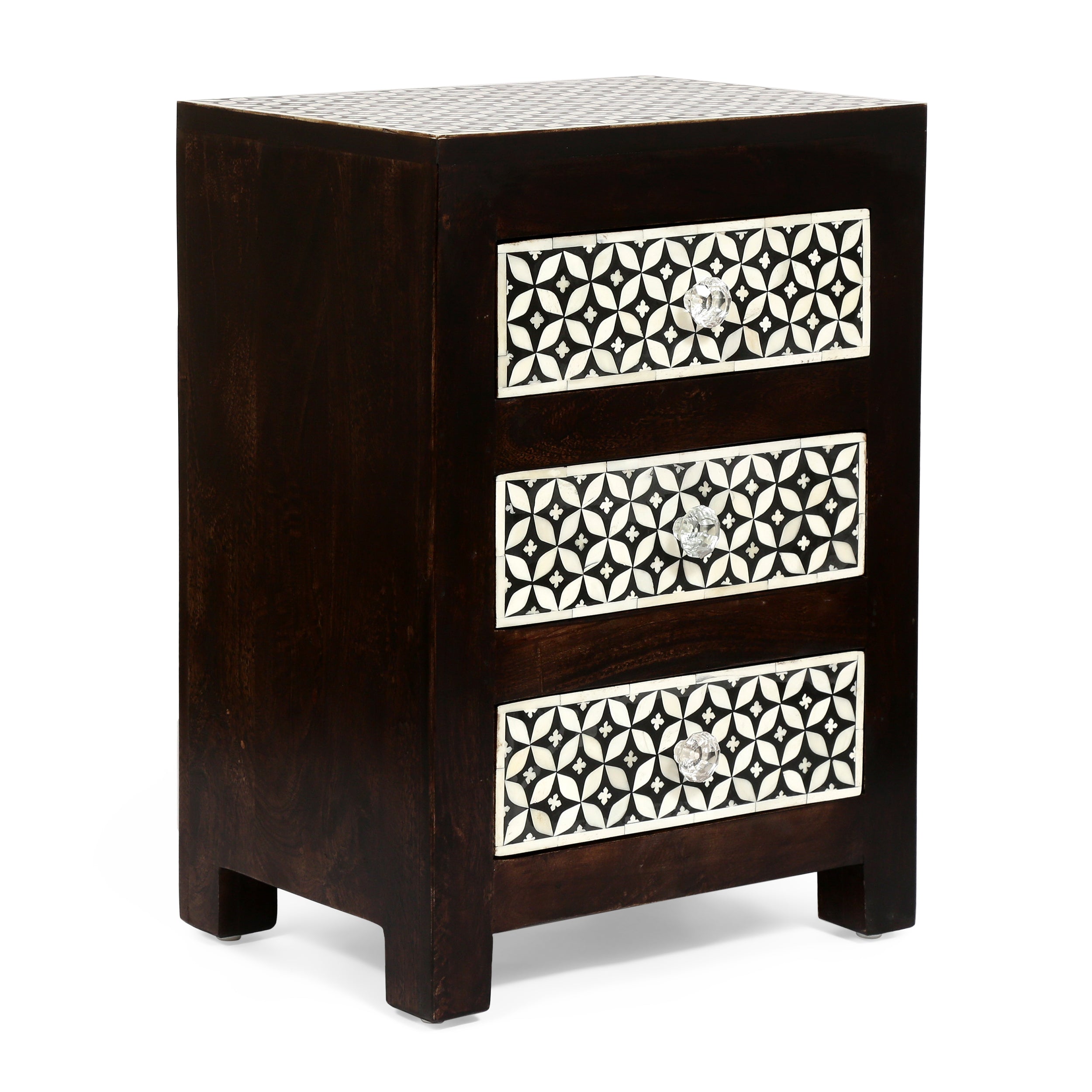 Wooden 3 Drawer Bone Fitted Nightstand