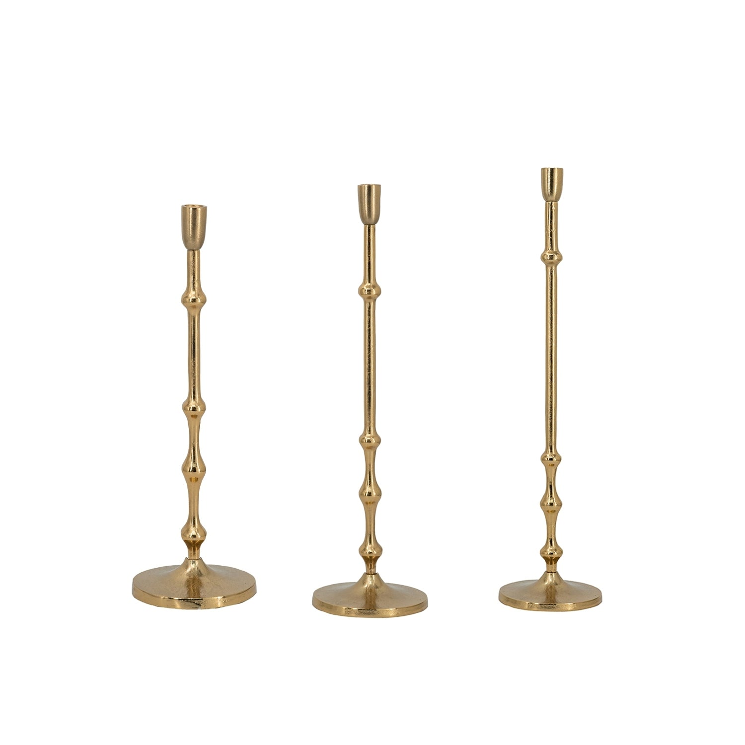 Bronze Slender Aluminum Taper Candle Holder with Bead Accents, Set of 3