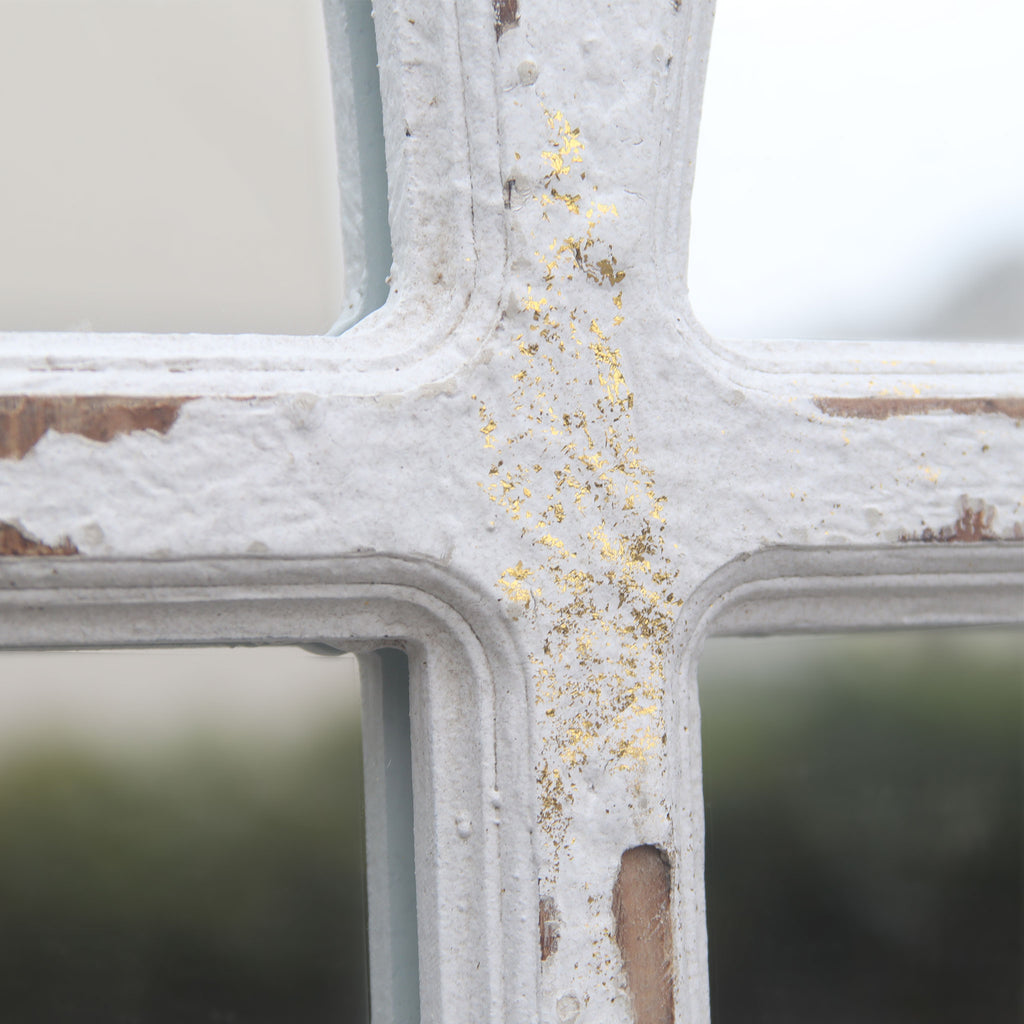 Whitewash Rustic Arched Windowpane Wall Mirror