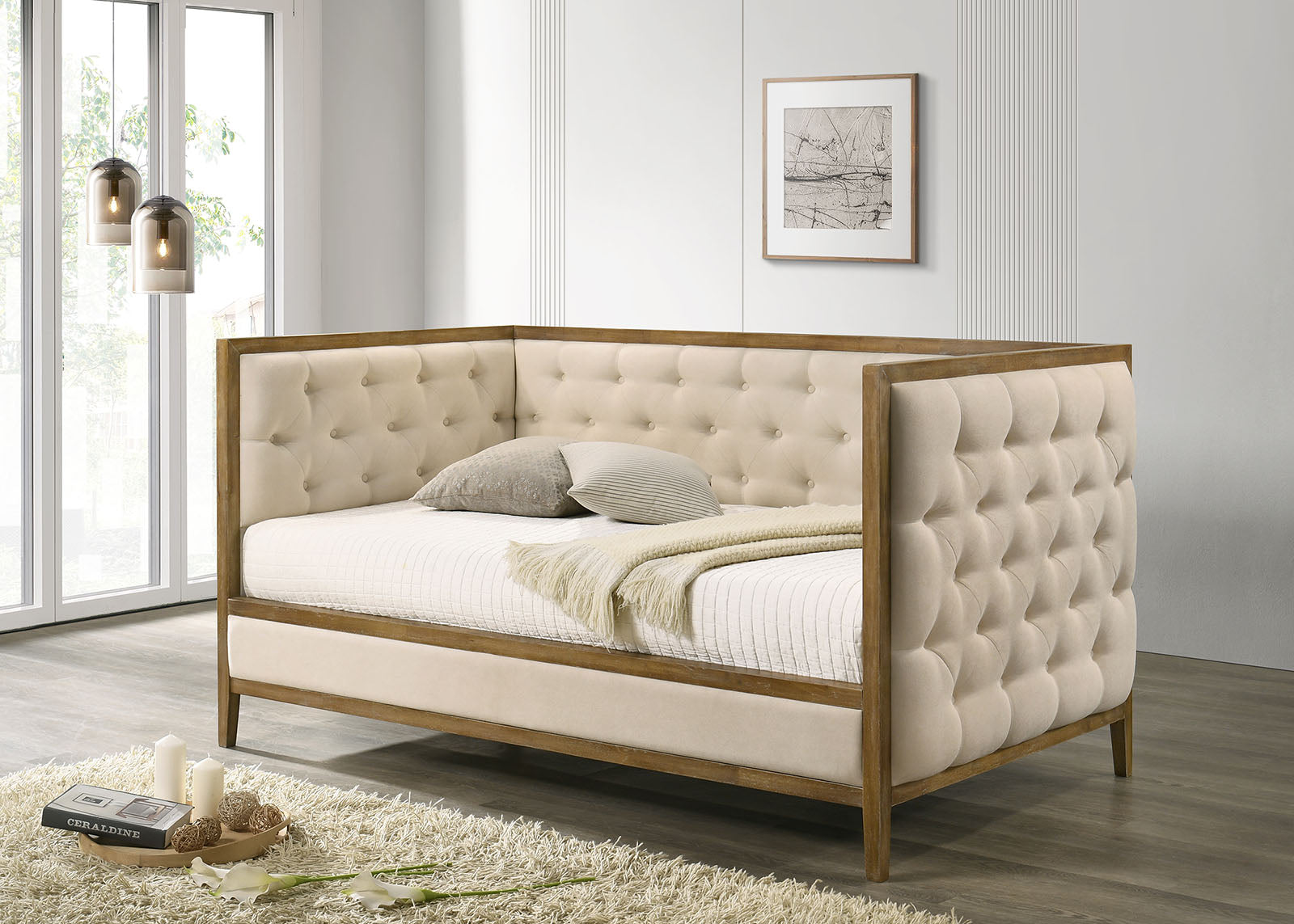 Tufted Upholstered Wood Trim Twin Size Daybed