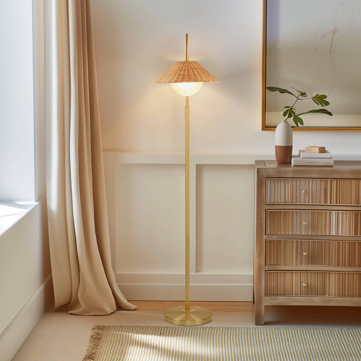 Colander Rattan Weave Shade Floor Lamp with Iron Base