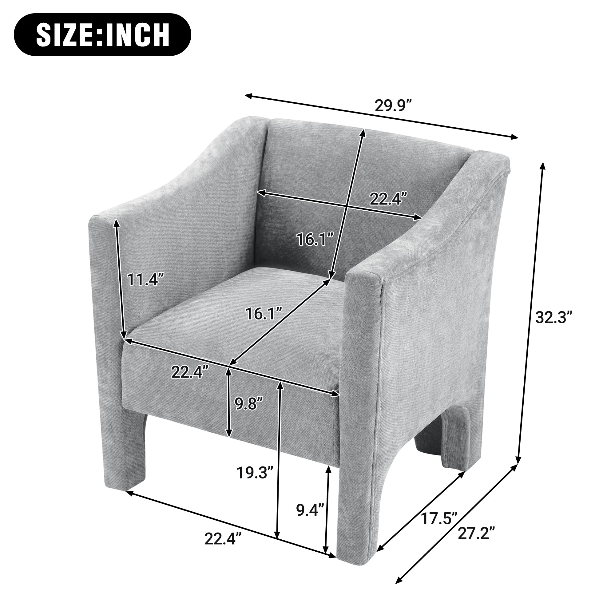 Modern Chenille Barrel Accent Chair with Enclosed Arms