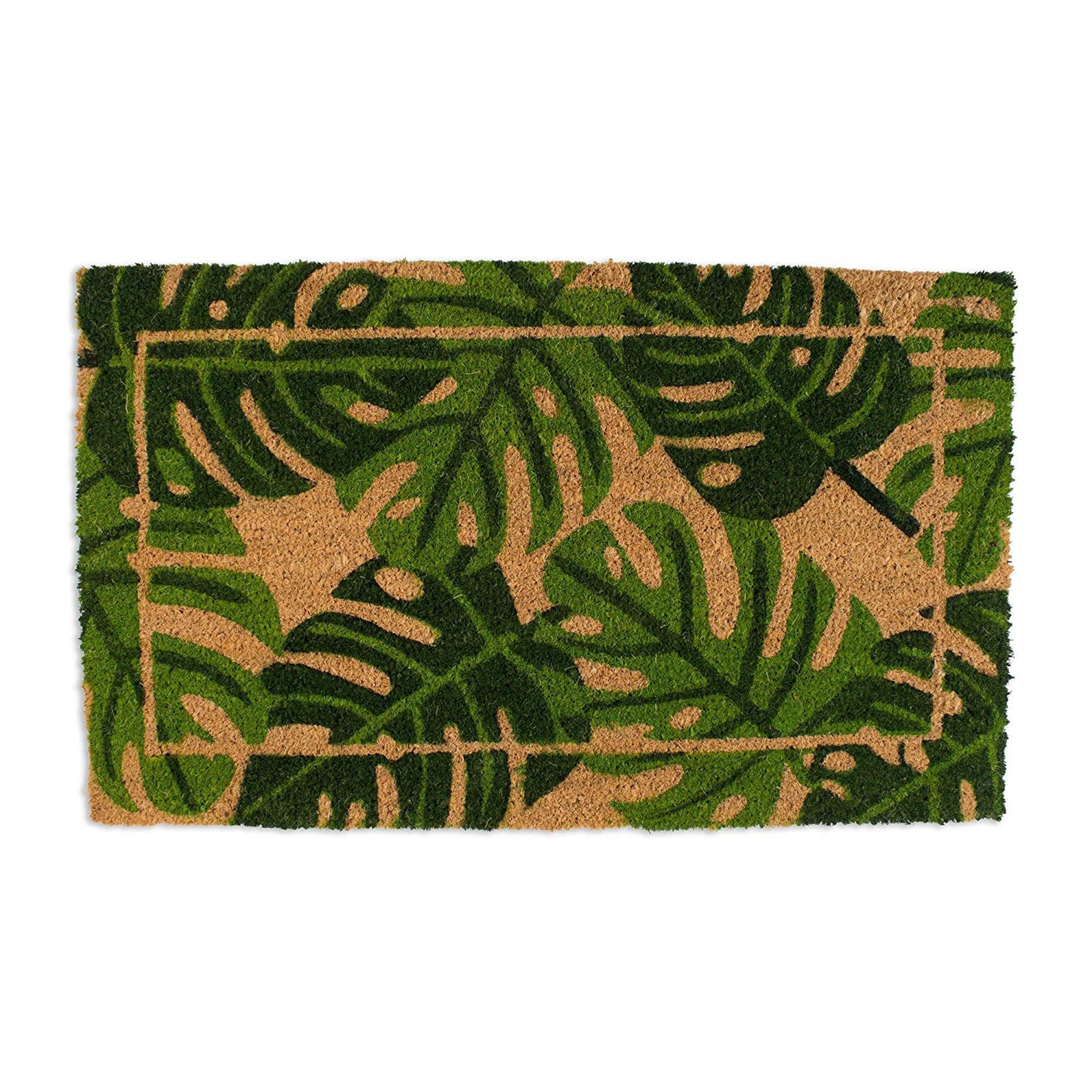 DII Palm Leaves Vinyl Back Coir Doormat, Non-Slip PVC Backing