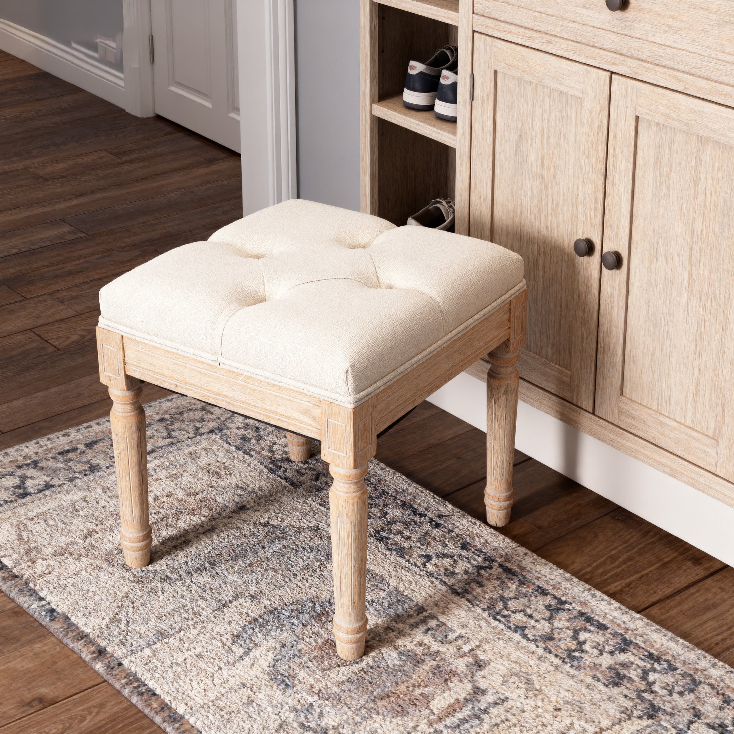 French Country Square Tufted Upholstered Stool