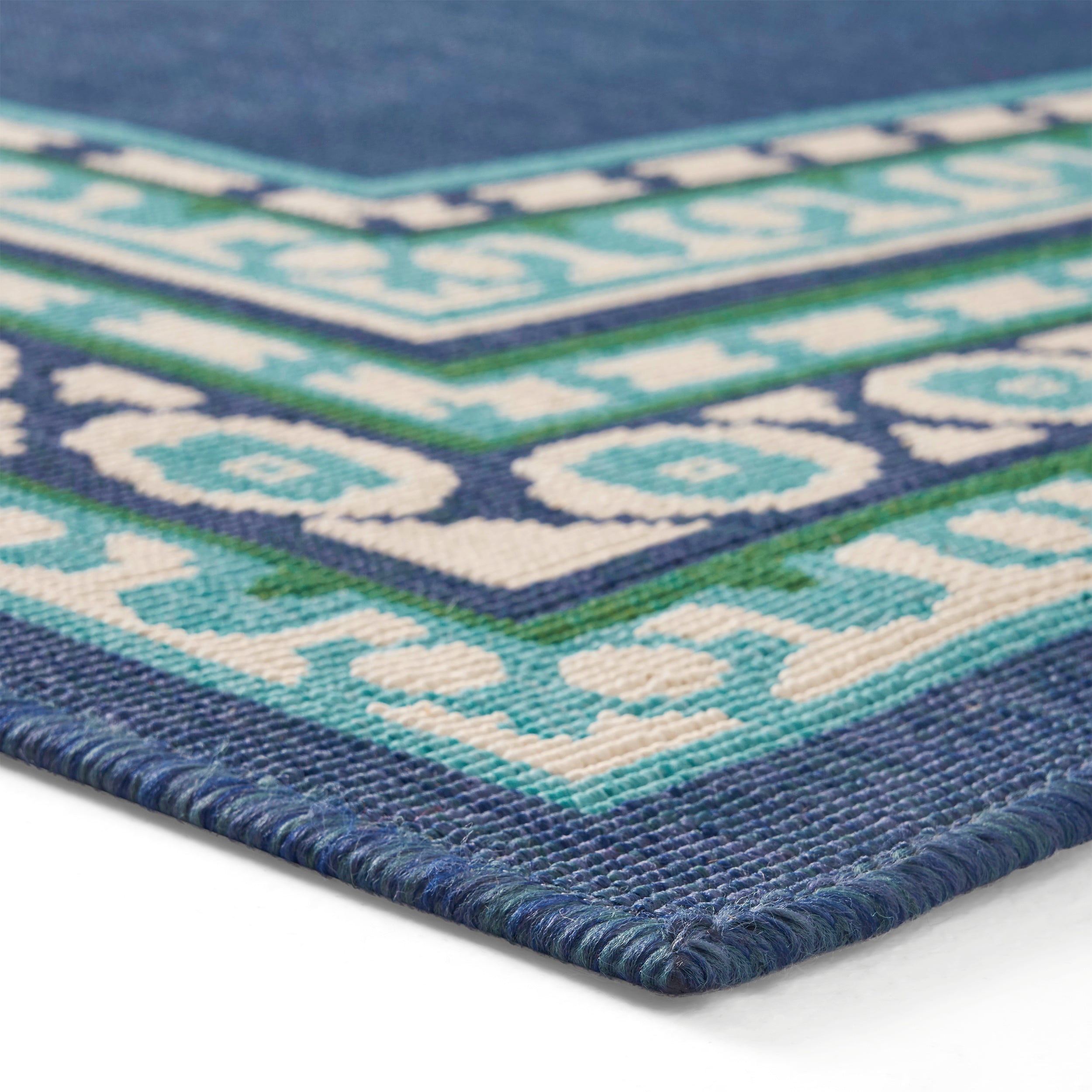 110"x79" Outdoor Rug with Rectangle Shape and Geometric Border Design