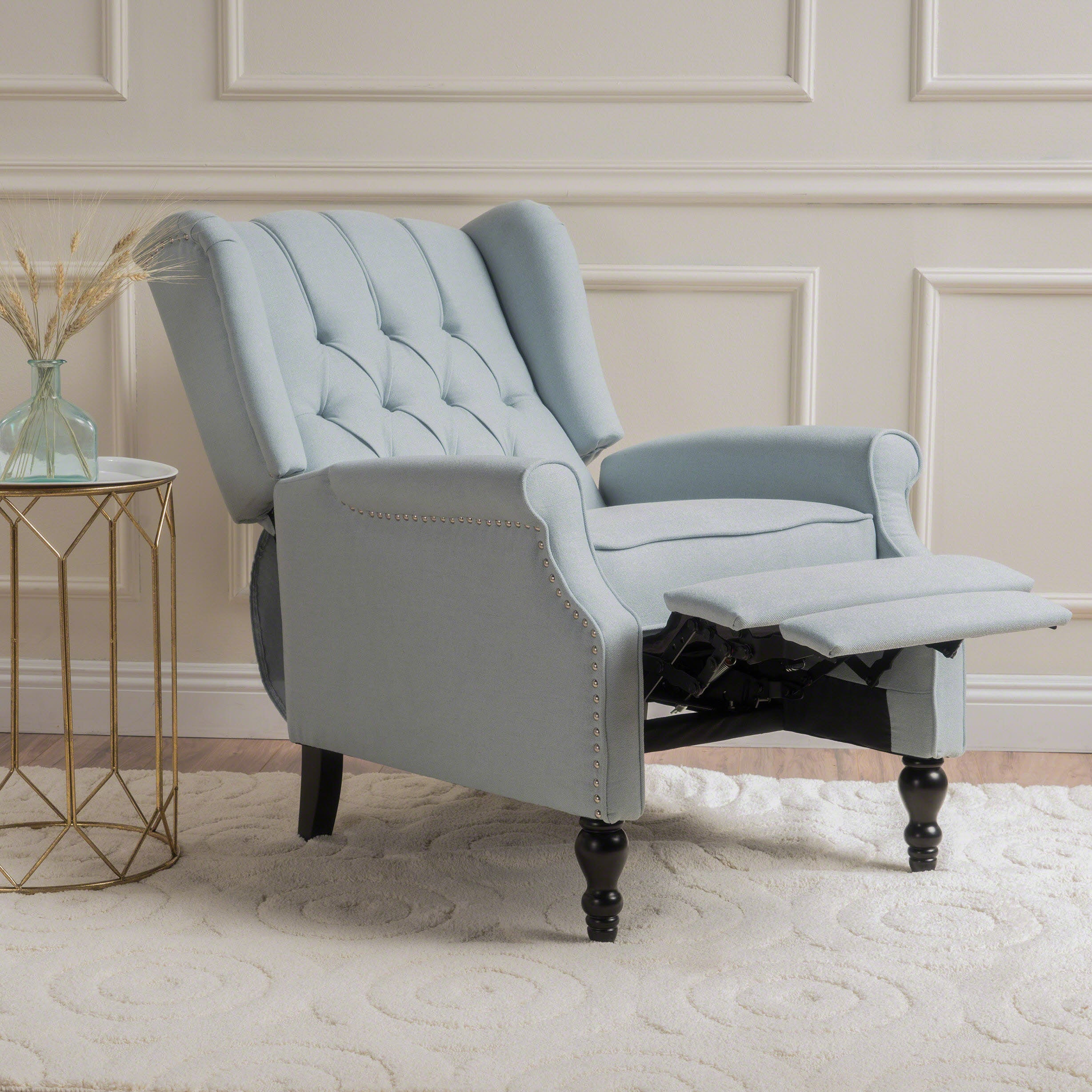 Contemporary Tufted Fabric Arm Chair Recliner with Wingback Design