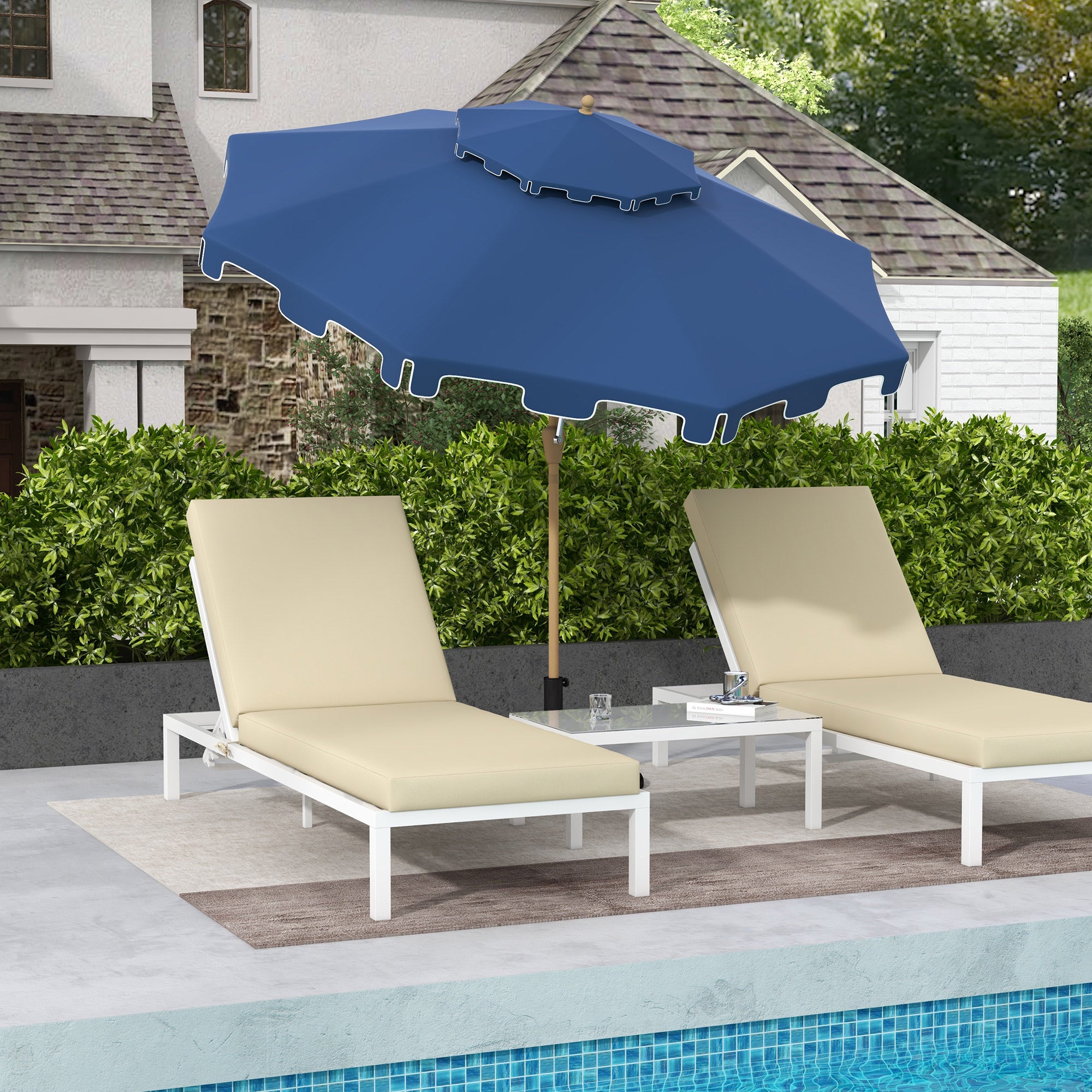 9' Double Top Ruffled Patio Umbrella with Push Button Tilt and Crank