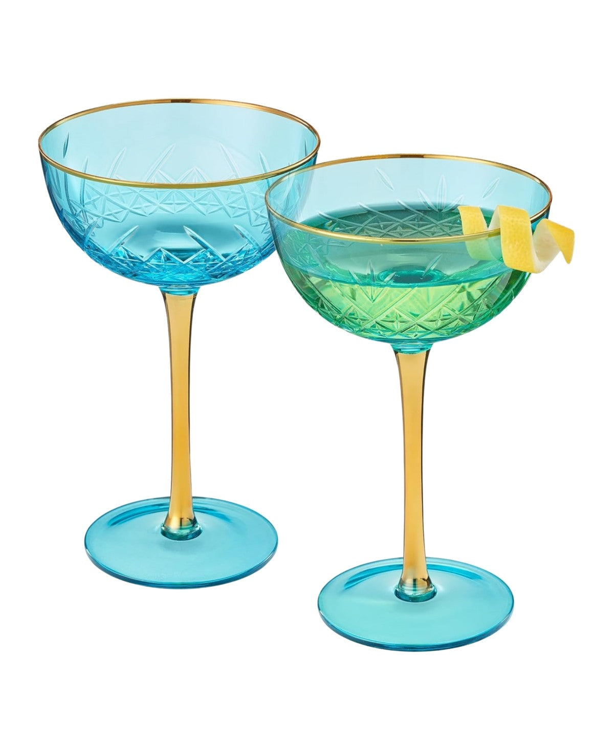 Blue Vintage Art Deco Coupes Set of 2