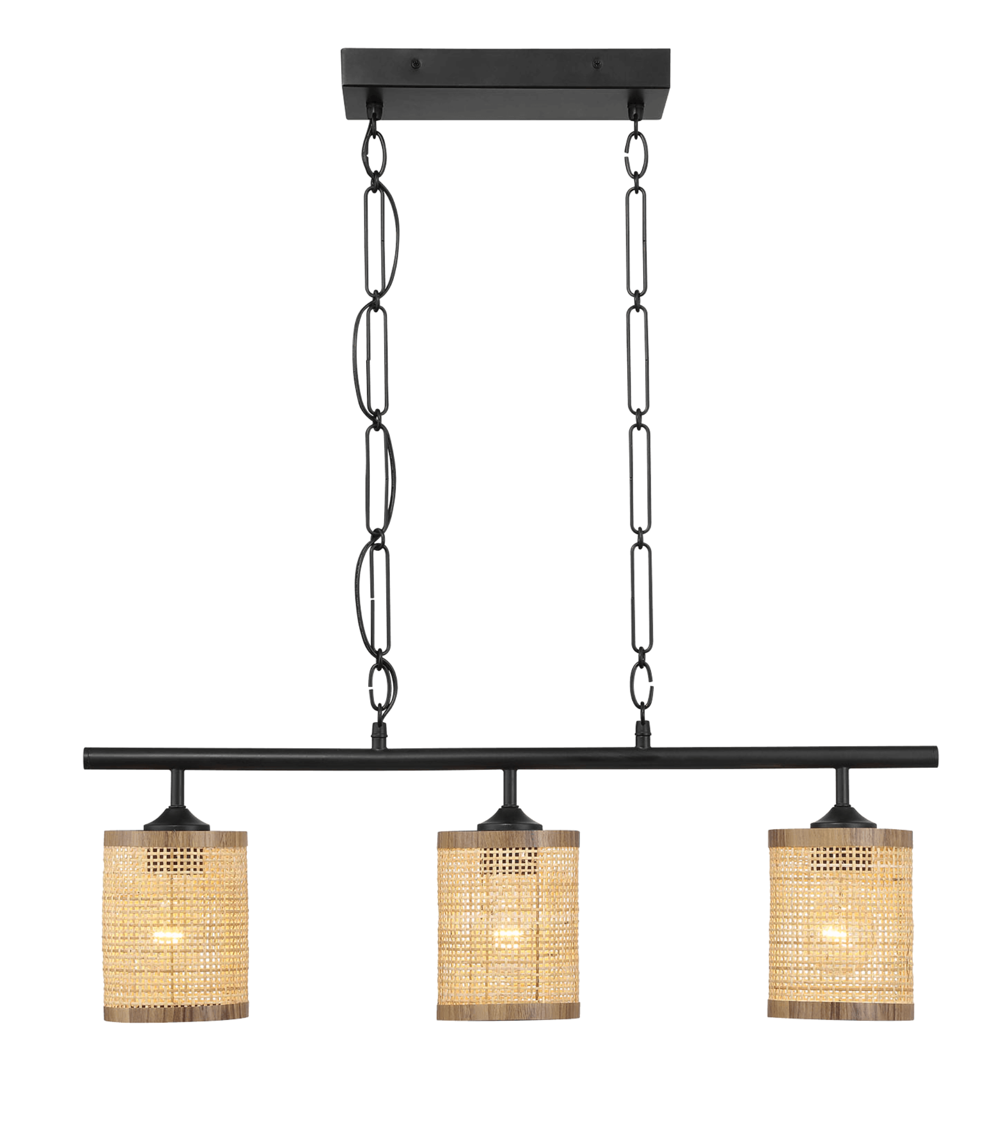Light Pendant with Three Lights Island and Rattan Shade