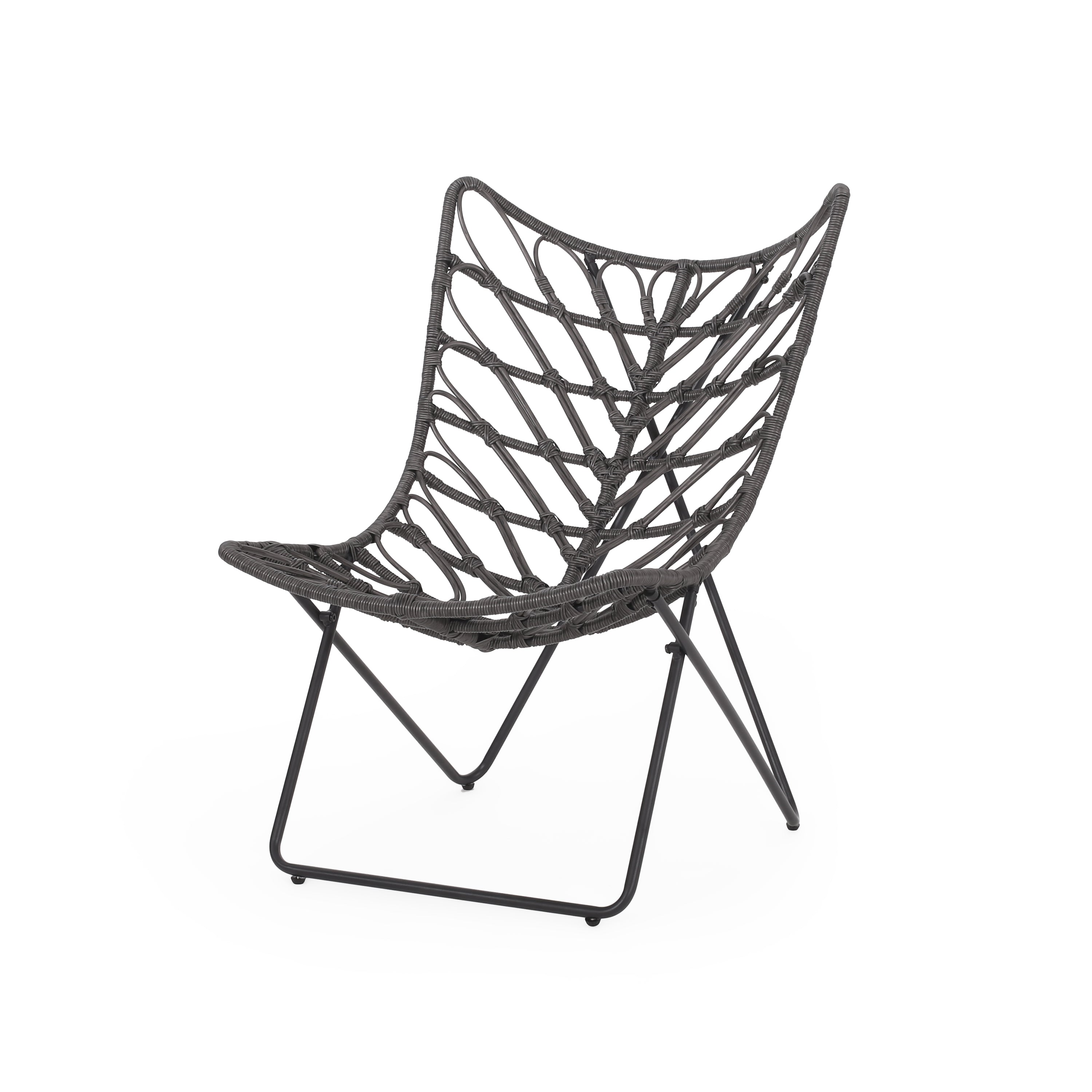 Outdoor Rattan Chair with Geometric Cross Base, Set of 2