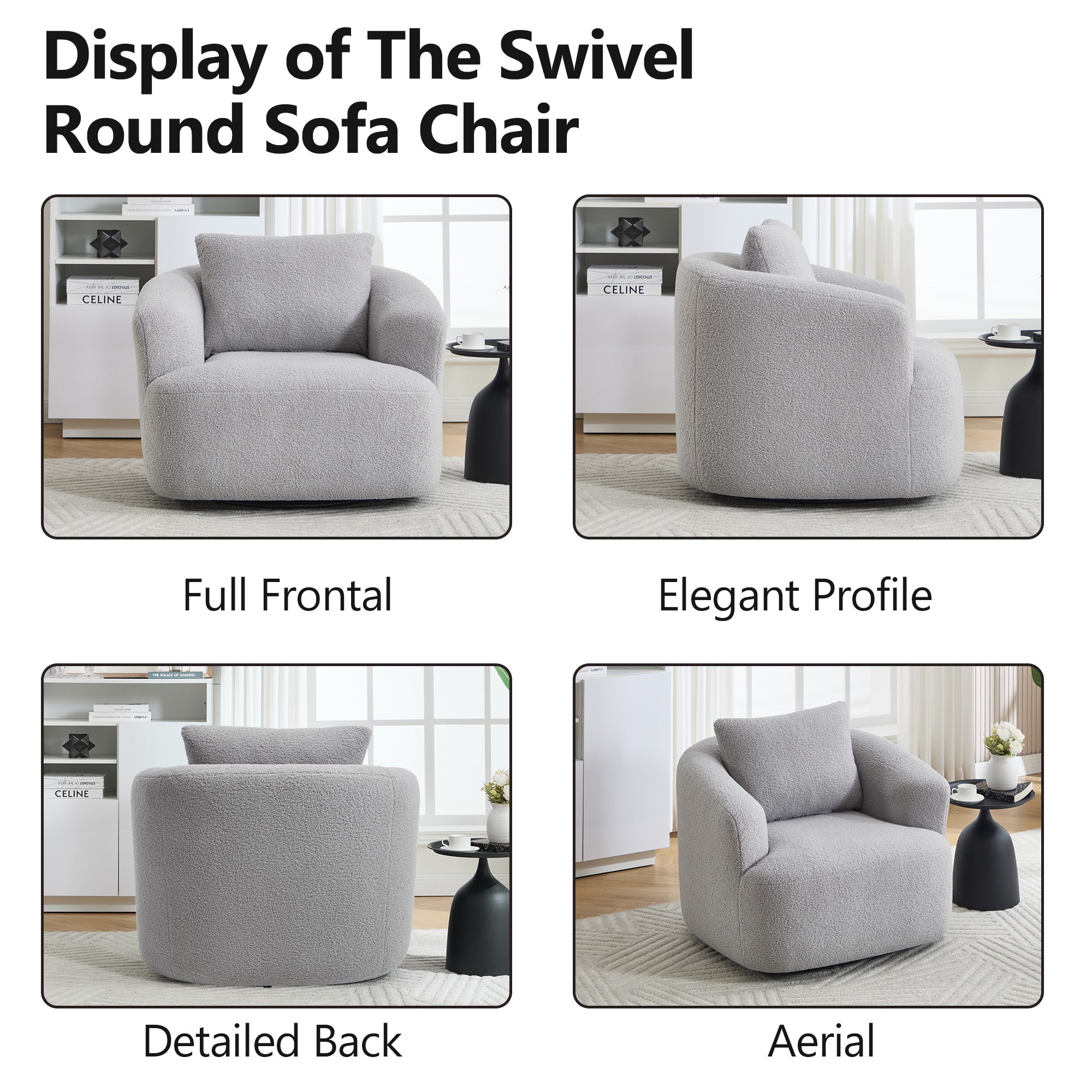 Teddy Fleece 360° Swivel Round Upholstered Comfy Accent Chair With Pillow