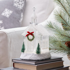 LED Church Snow Globe with Pine Accents 10.5"