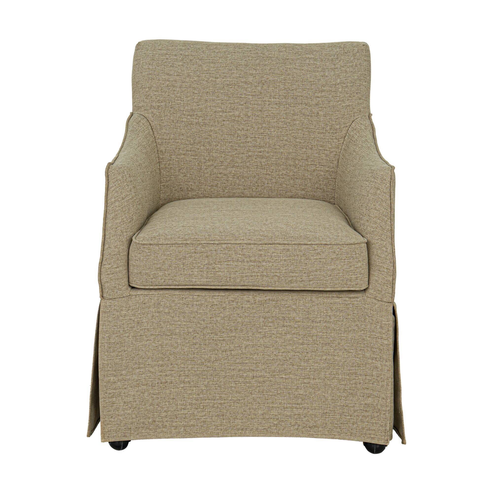 London Upholstered Skirted Dining Arm Chair with Hidden Casters