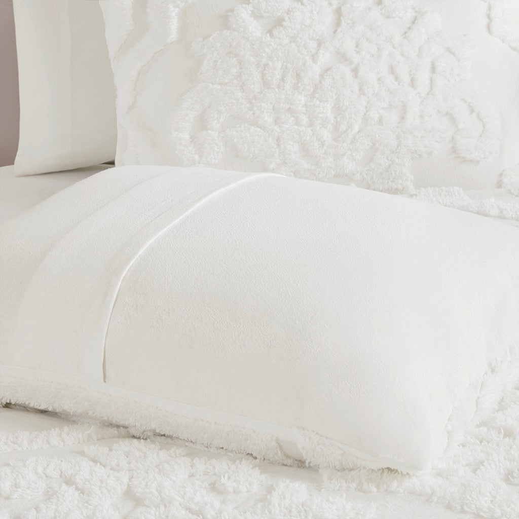 3 Piece Tufted Cotton Chenille Damask Duvet Cover Set