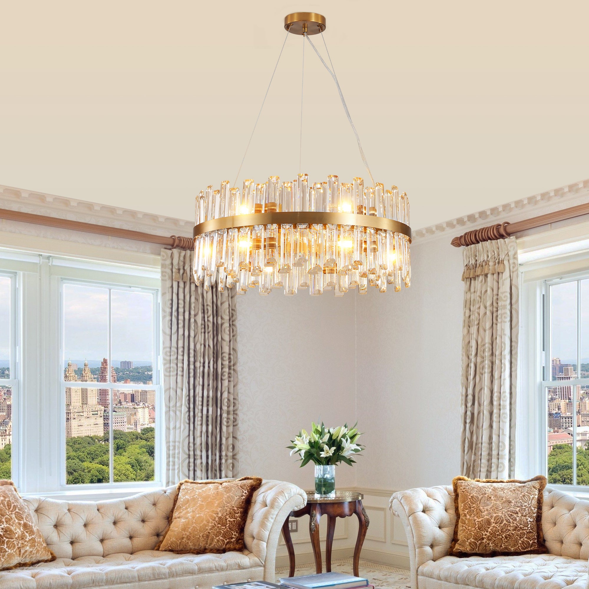 23.6" Crystal Chandeliers with Metal Frame and LED Lighting