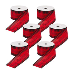 Wired-Merry-Christmas-Ribbon-with-Buffalo-Plaid-Accent-(set-of-6)-Red-decorative