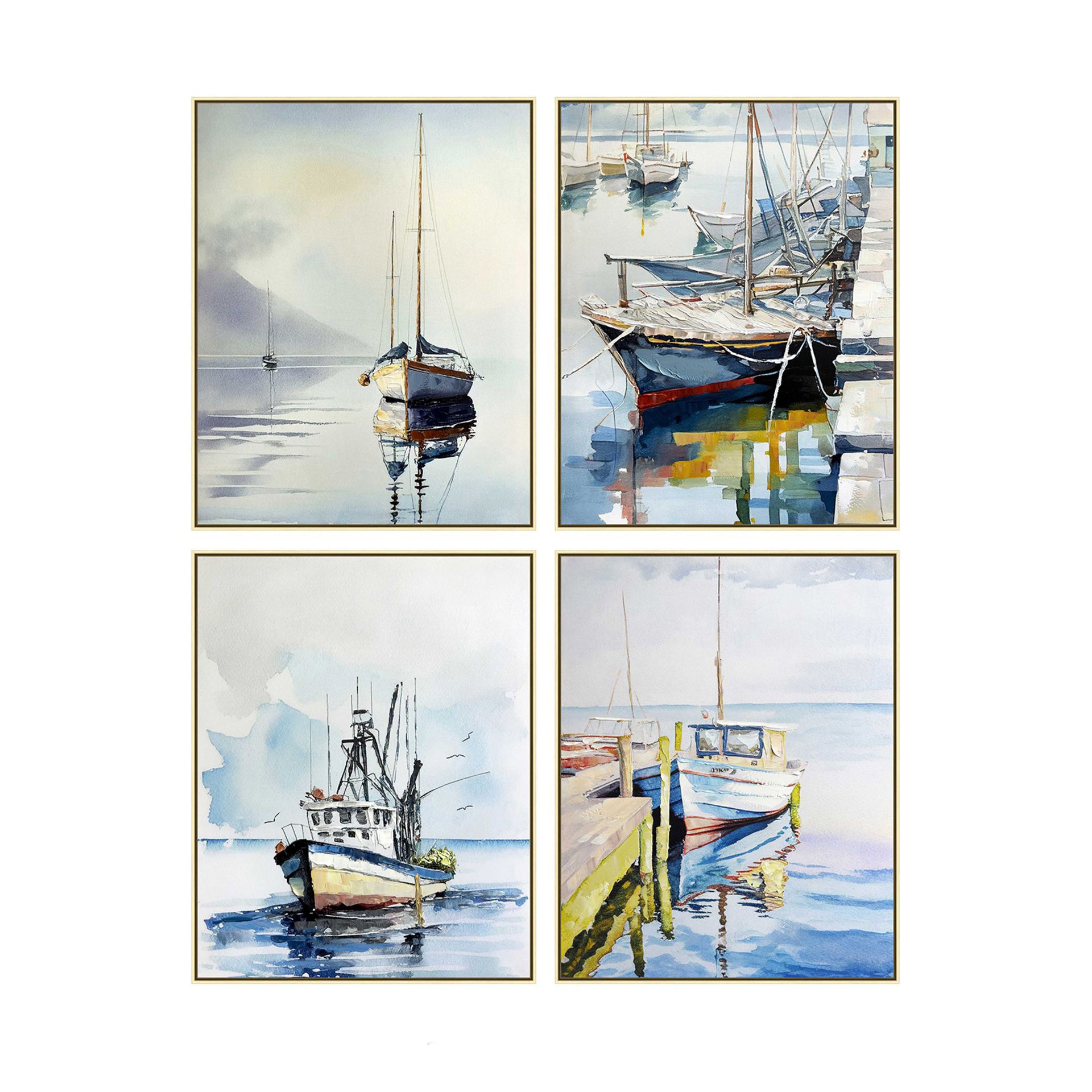 Bright Vibrant 4 Piece Coastal Framed Wall Art