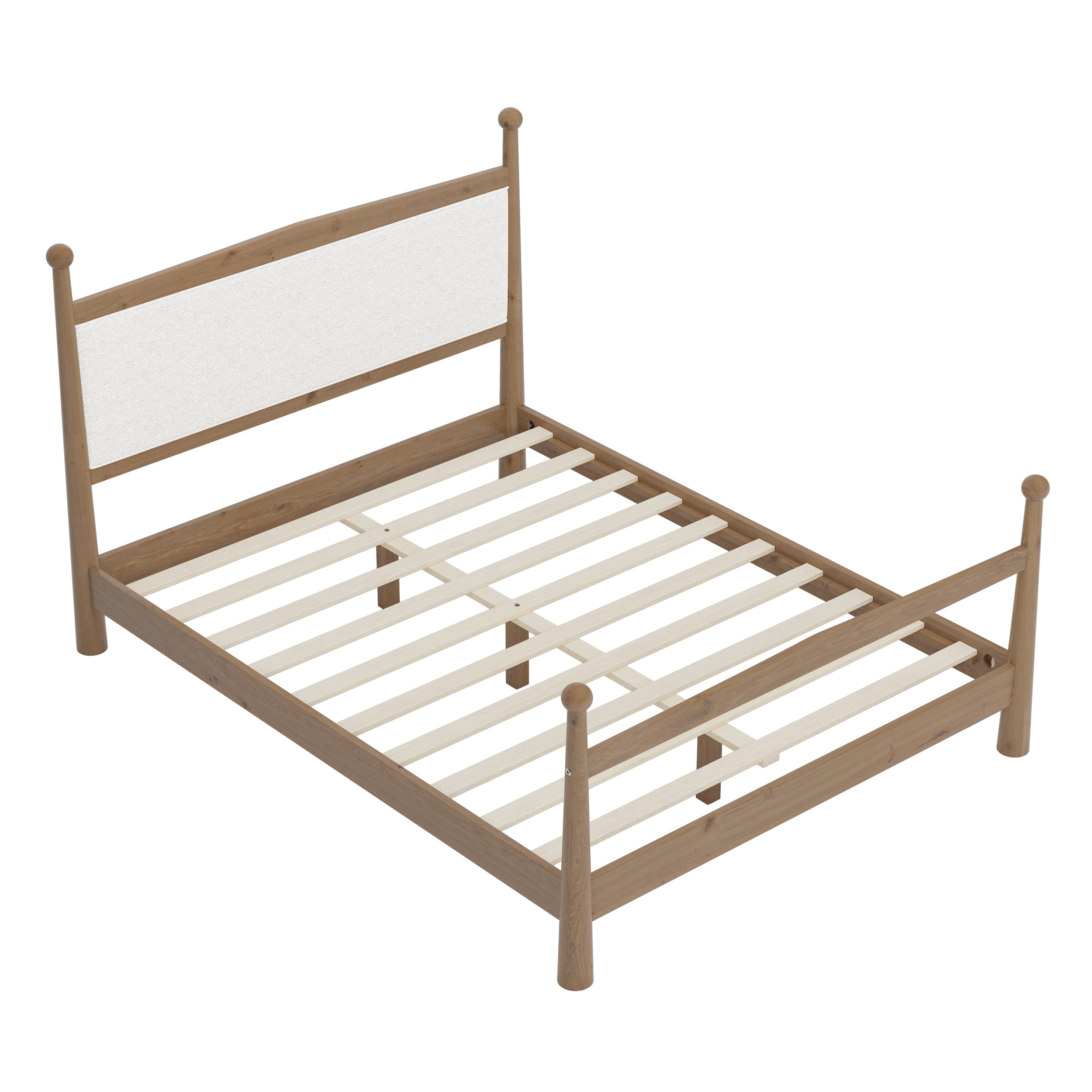 Mid-Century Modern Wood Platform Bed with Upholstered Headboard