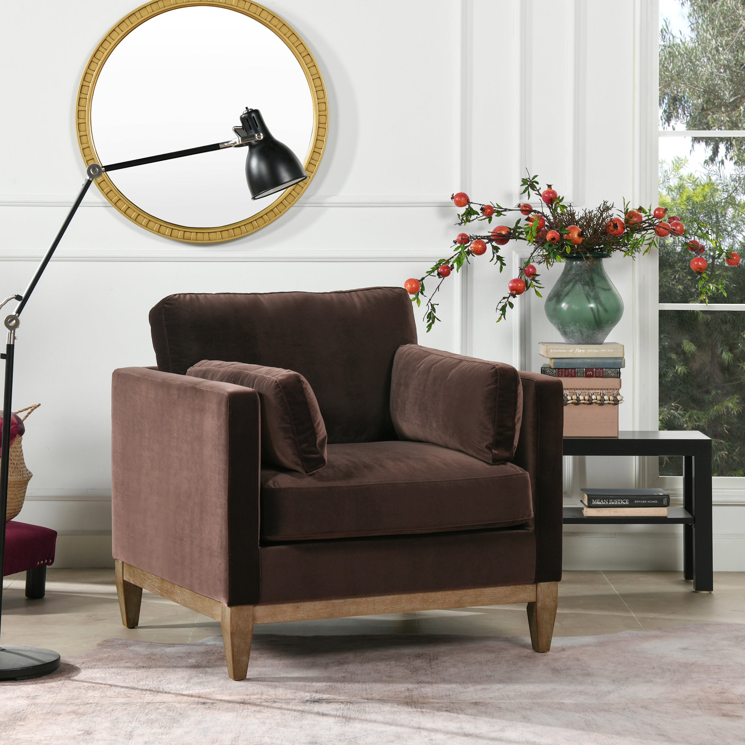 Contour Velvet Upholstered Accent Chair with Removable and Reversible Back - Accent Chairs