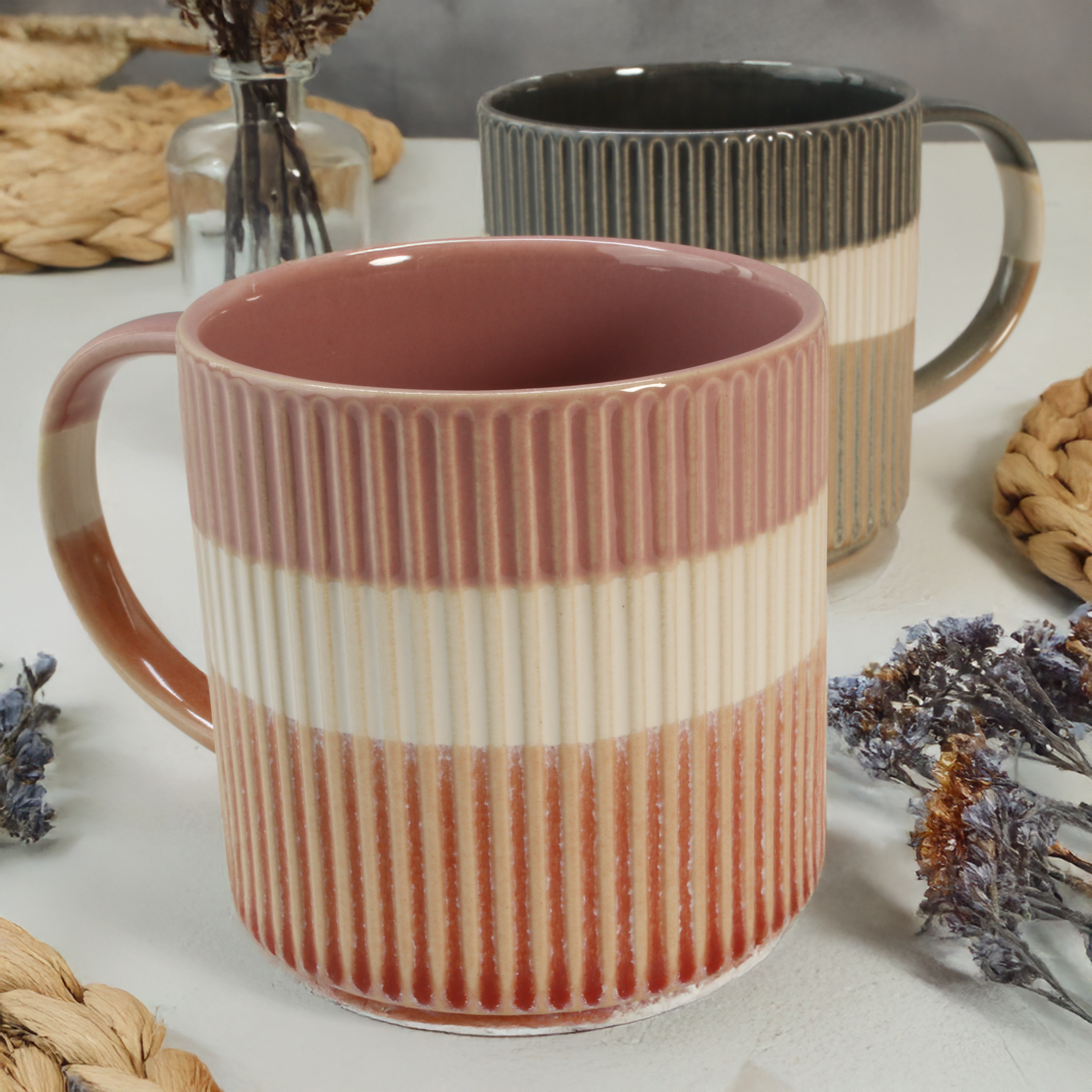 Tri-Color Mugs, Set of 8