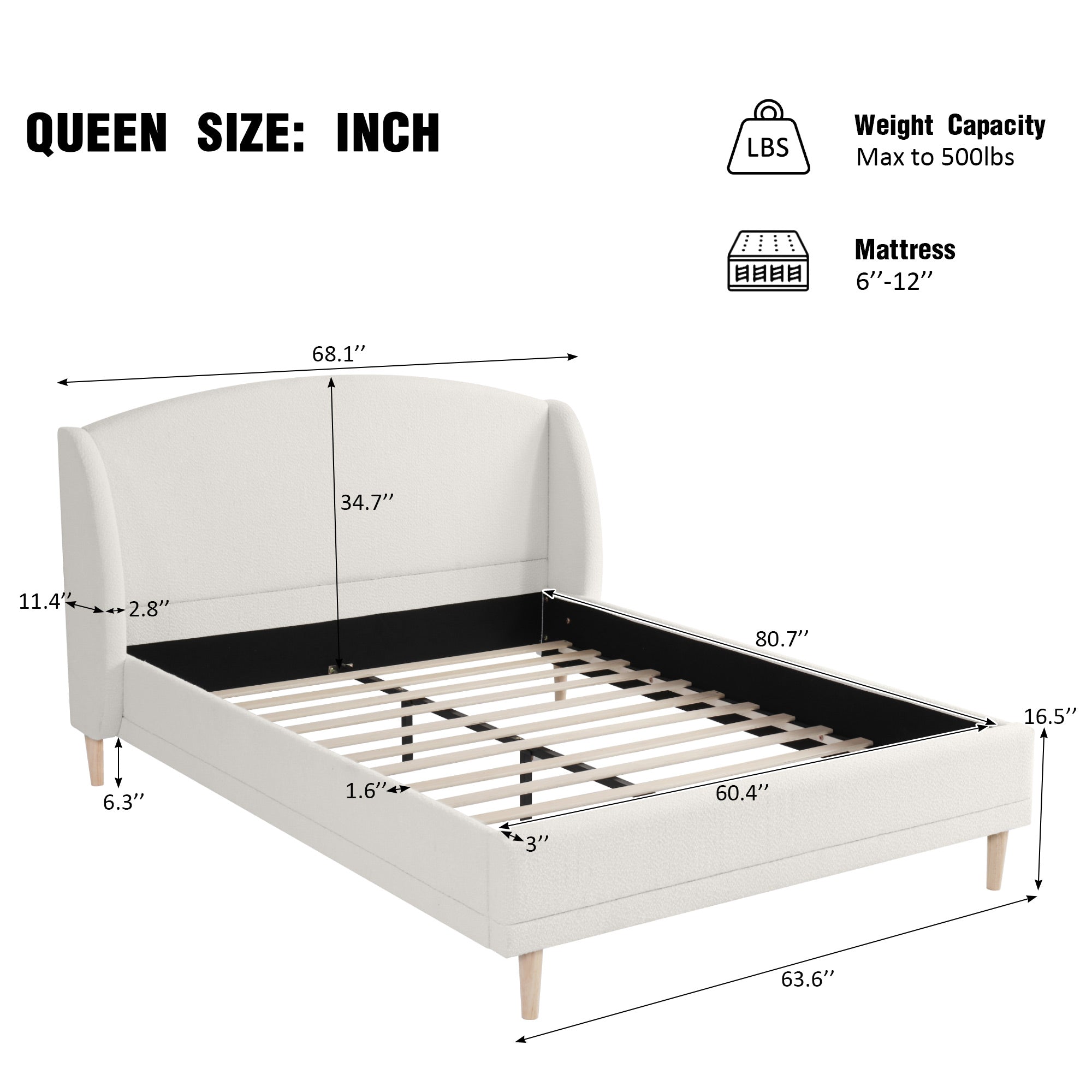 Boucle Fabric Upholstered Platform Bed