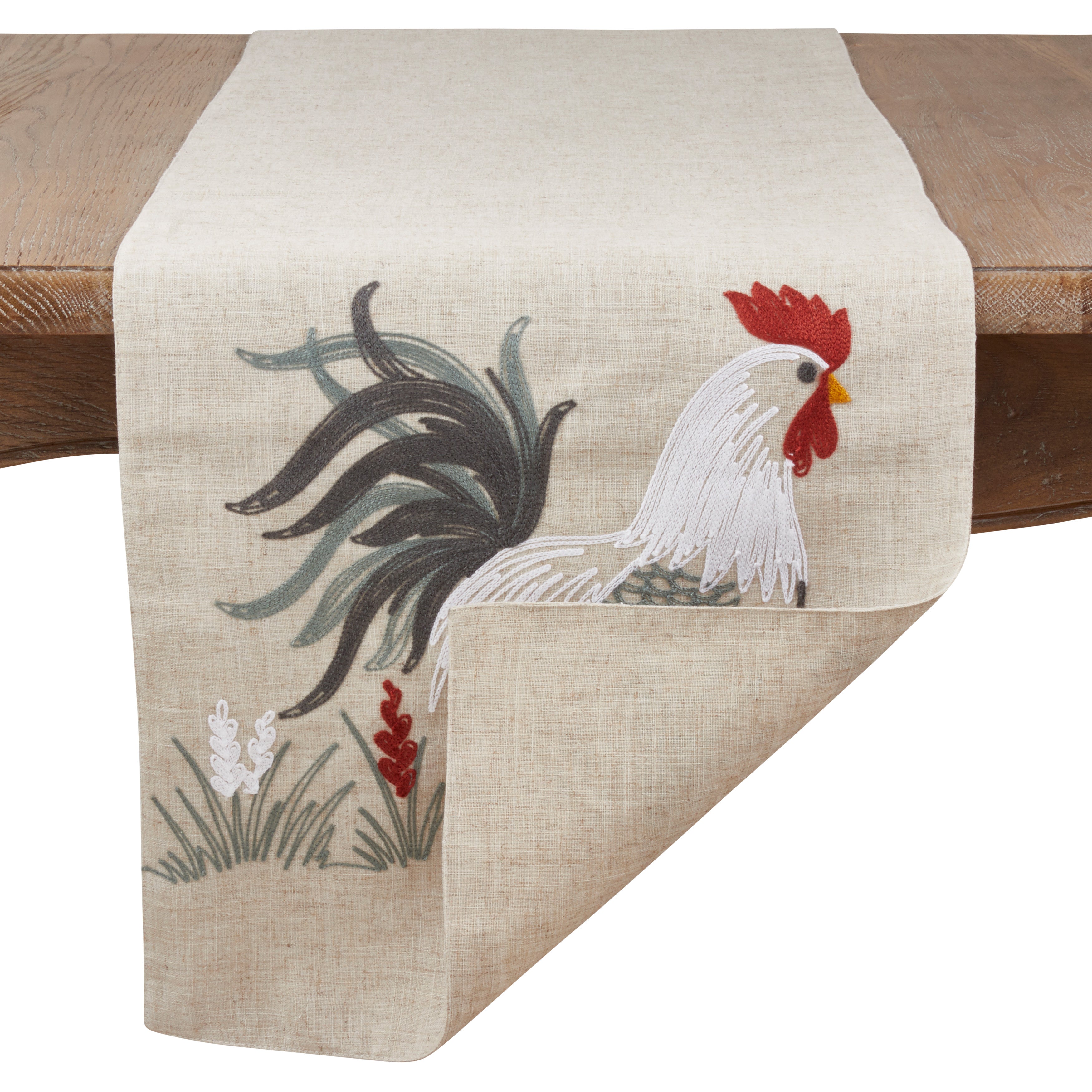 Embroidered Rooster Table Runner