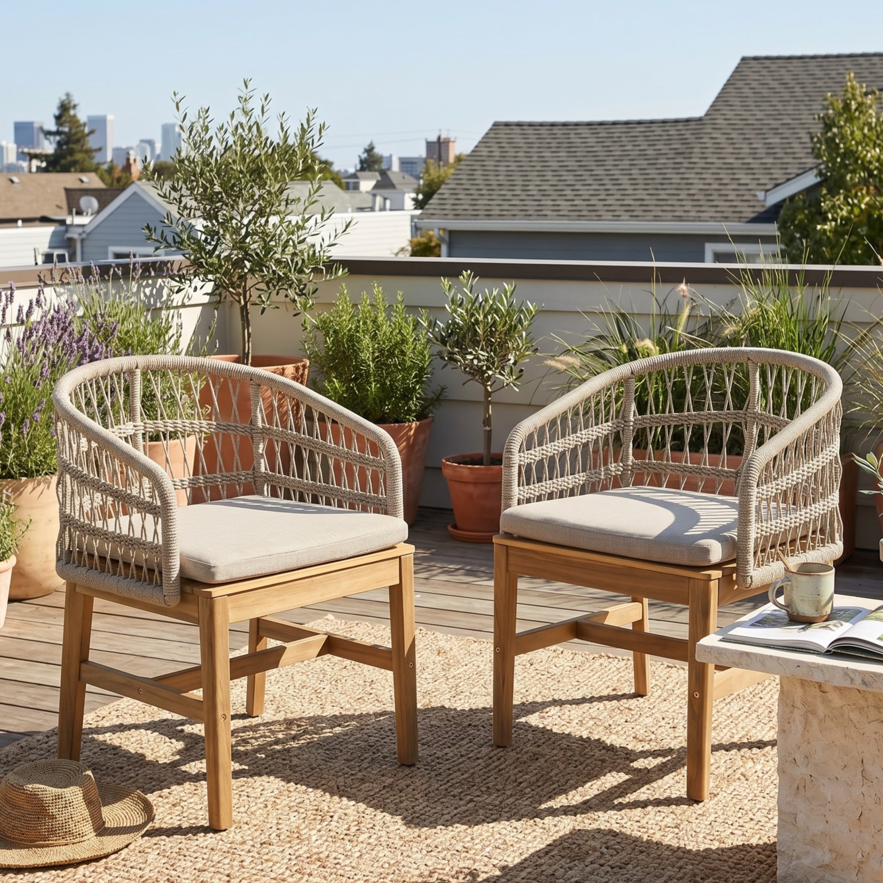 Laguna Outdoor Wood and Rope Dining Chair, Set of 2
