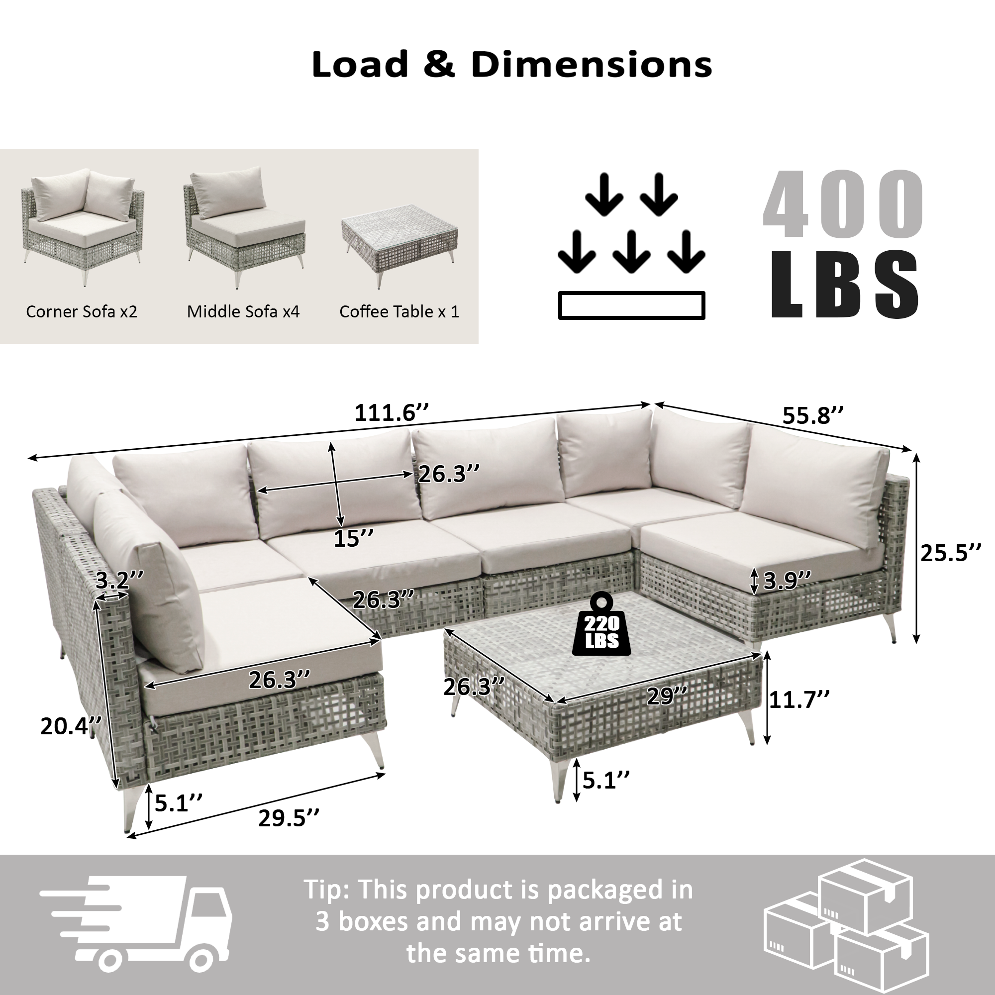 7-Piece Outdoor Wicker Sectional Sofa with Water Resistant Cushions and Coffee Table