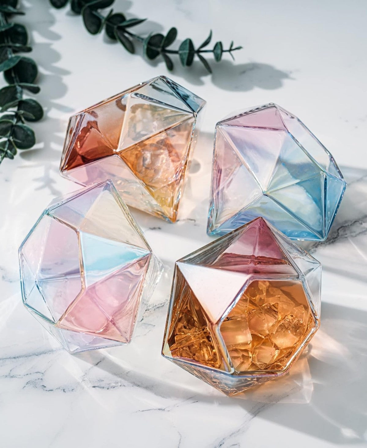 Iridescent Diamond Whiskey Glasses Set of 4