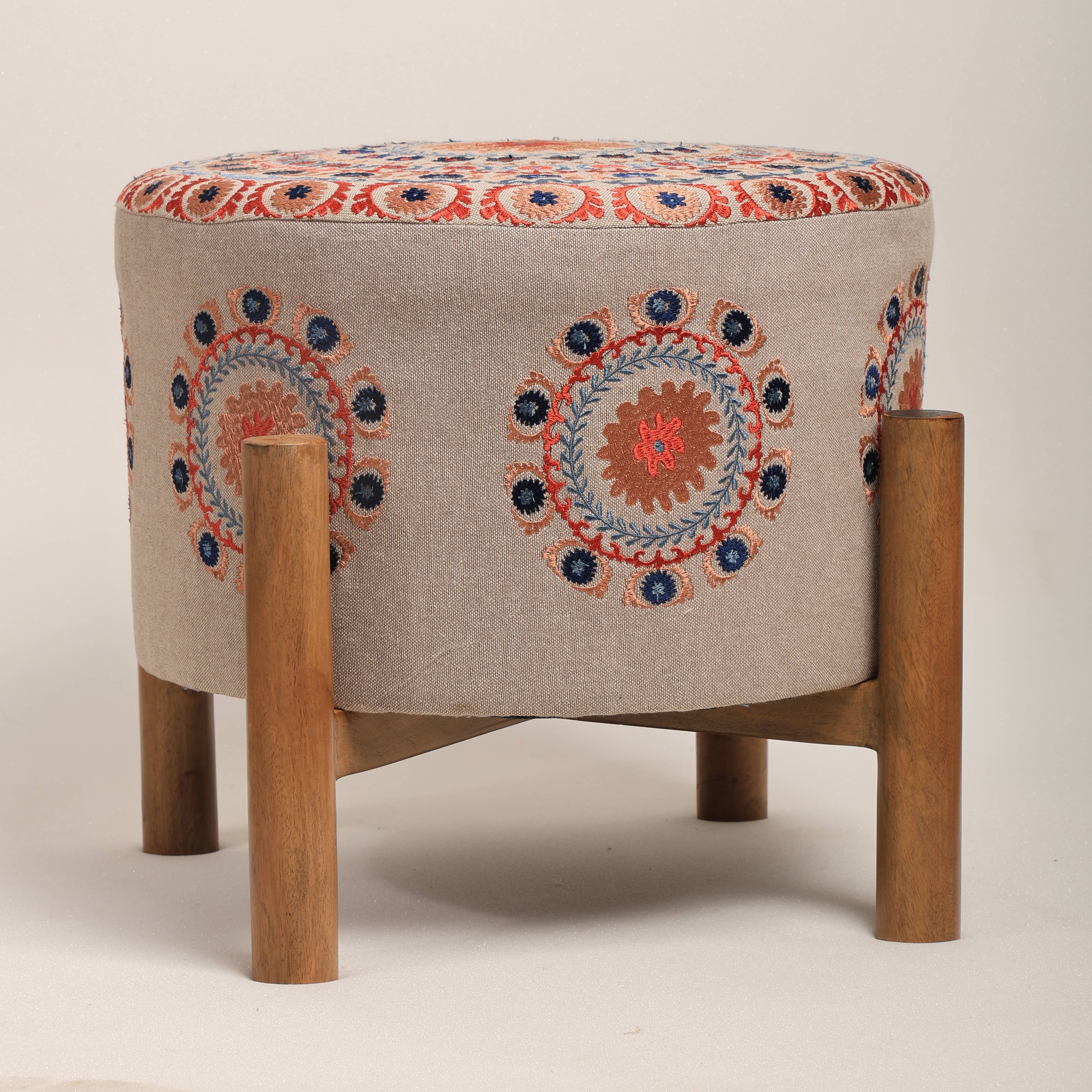 Mandala Design Embroidered Stool