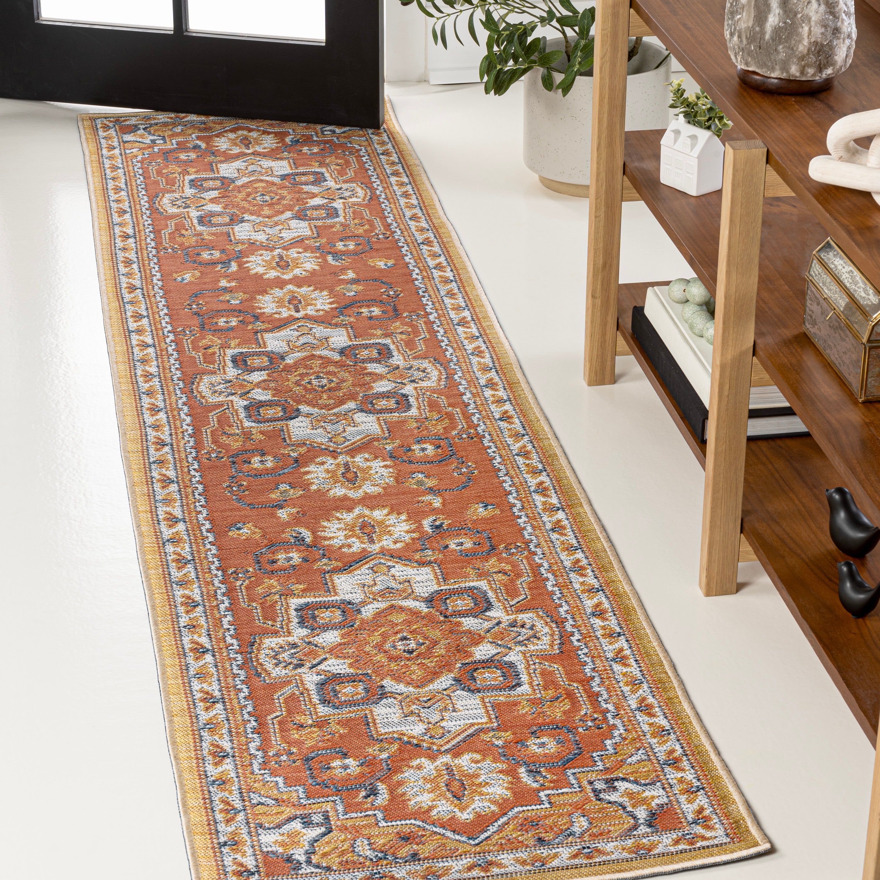 Bijan Traditional Vintage Medallion Reversible Machine-Washable Indoor/Outdoor Runner Rug