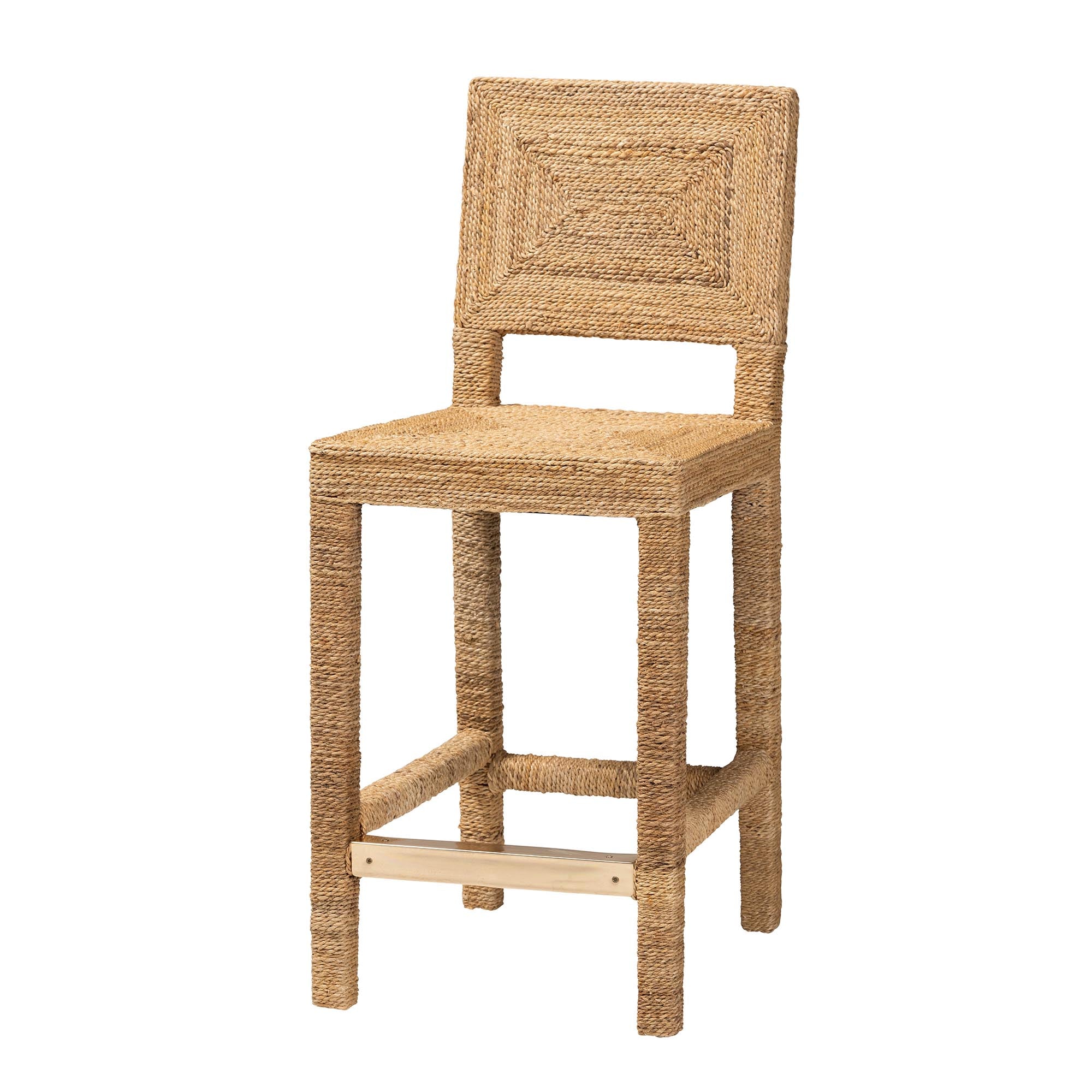 Harper Seagrass and Mahogany Wood Counter Stool