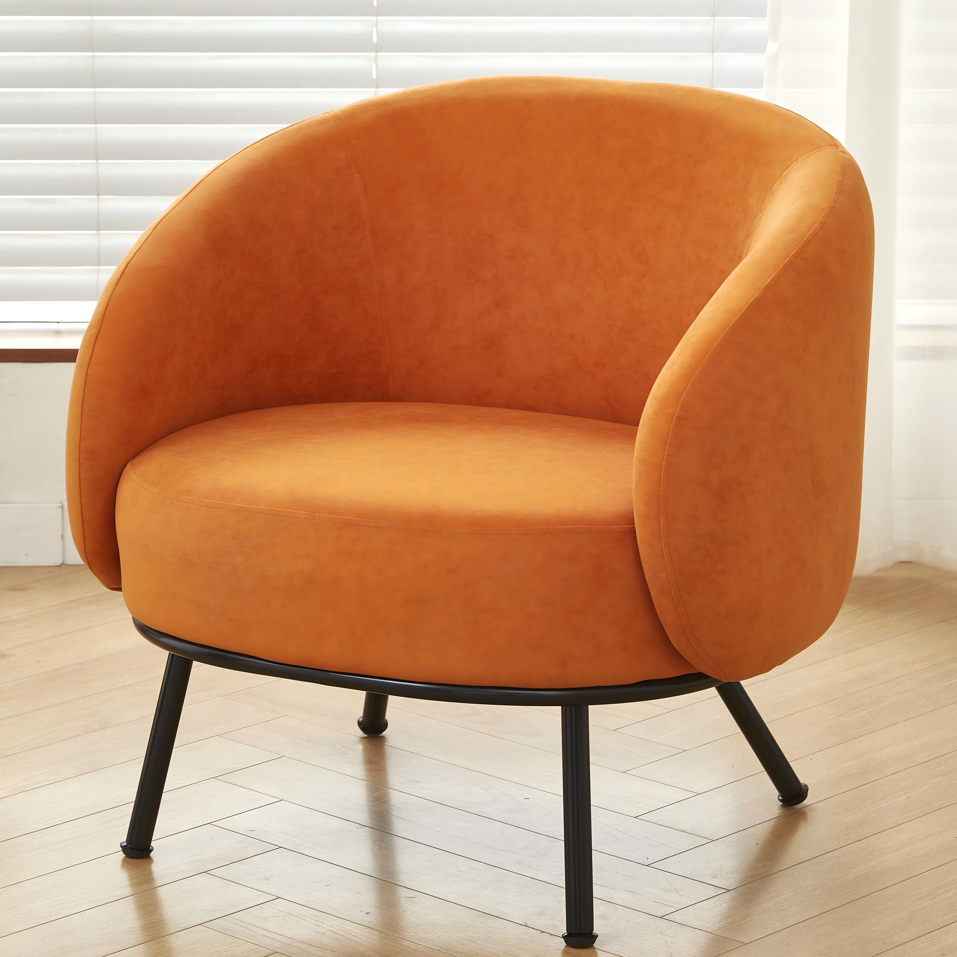Mid-Century Modern Velvet Barrel Armchair with Metal Legs
