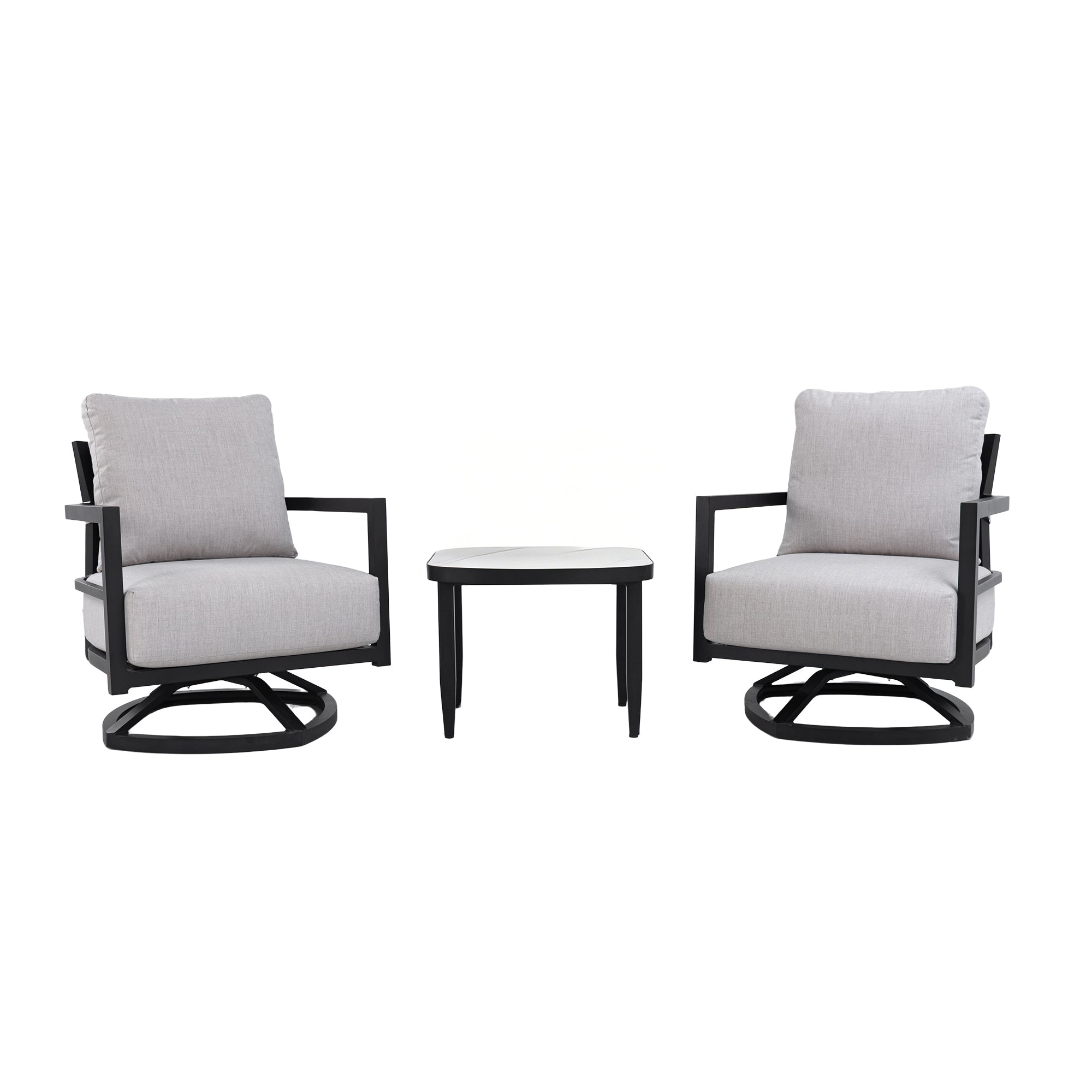 Mariner 3 Piece Outdoor Aluminum 360° Swivel Club Chair Chat Set with Sunbrella Cushions