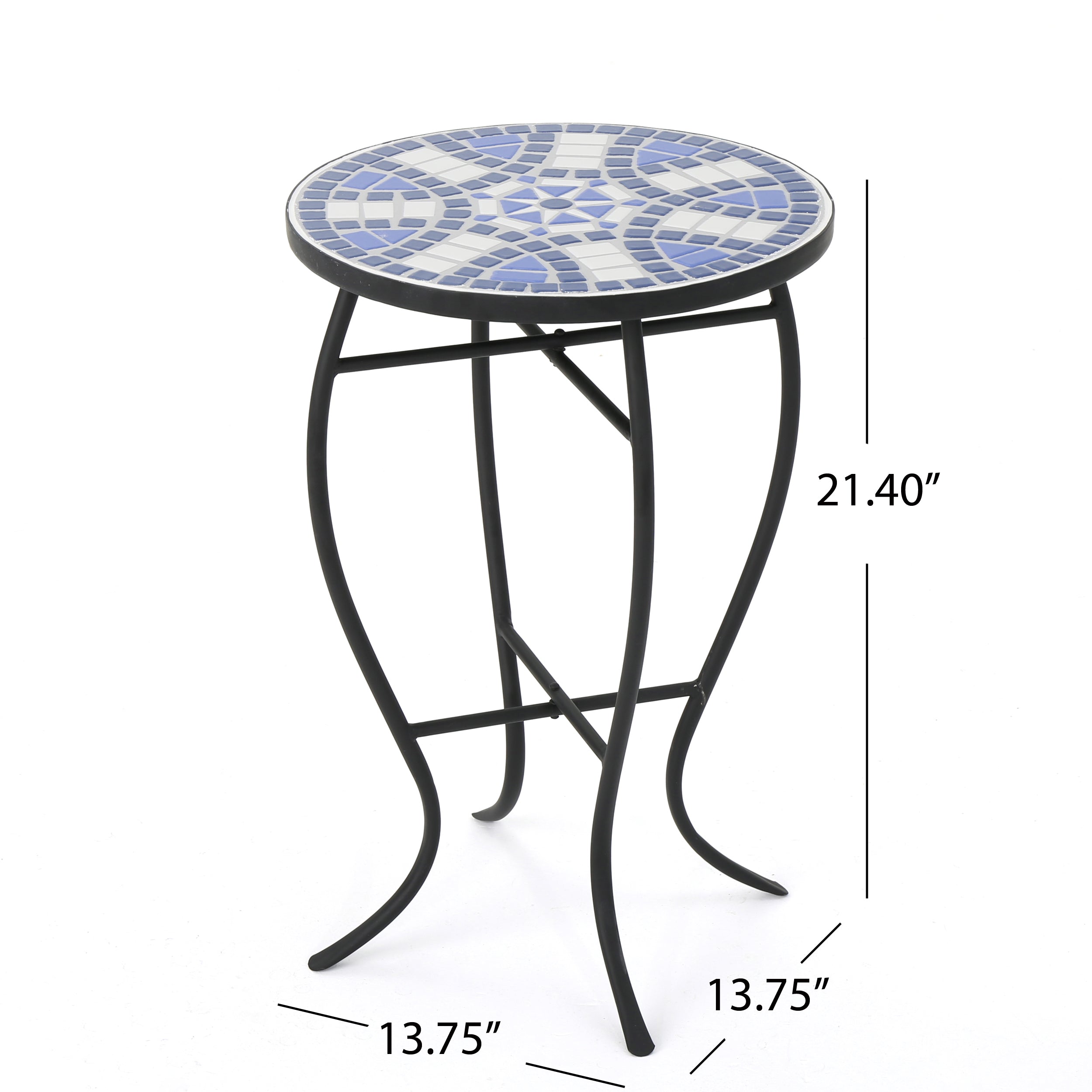 Outdoor Round End Table with Mosaic-Style Top and Curved Iron Legs