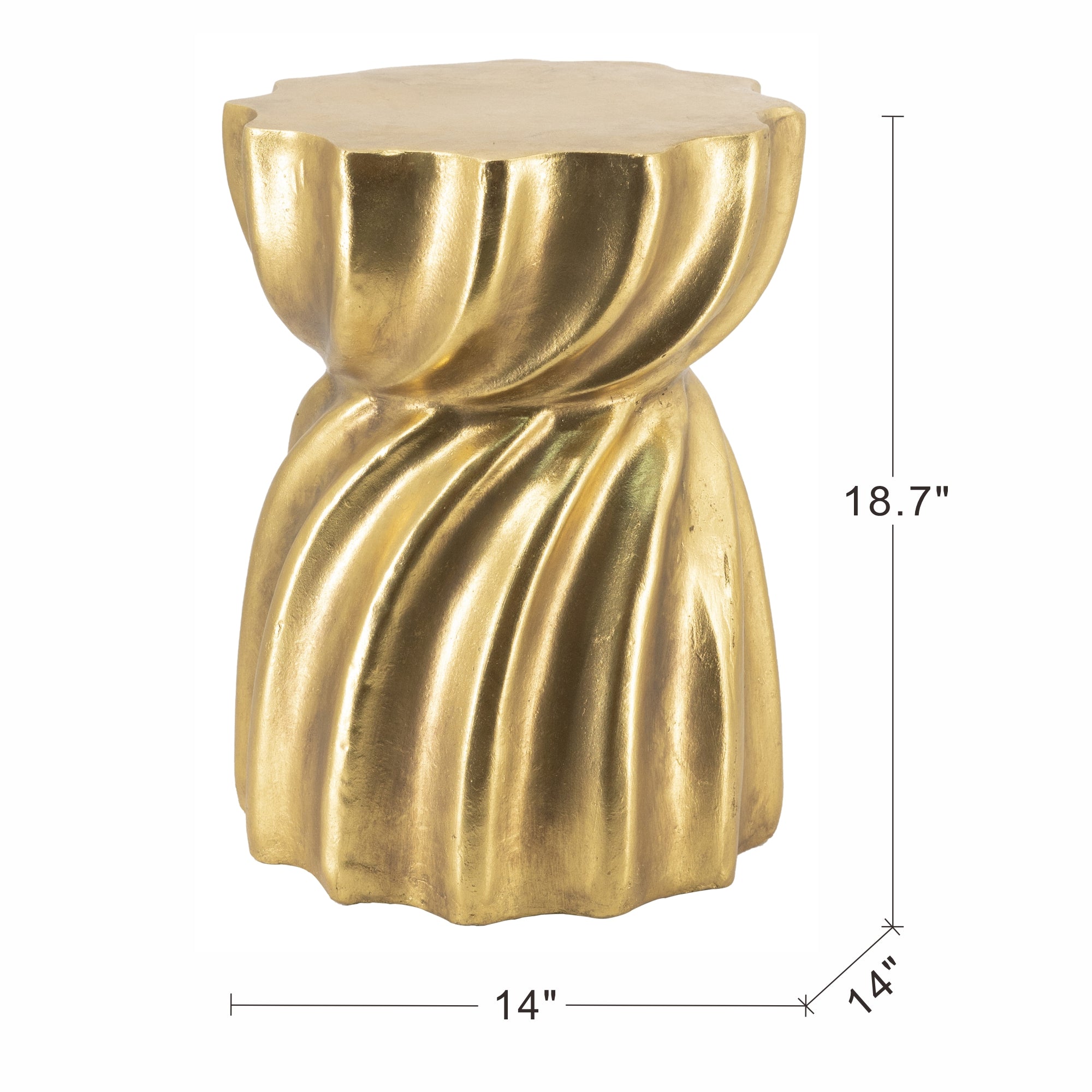 Gold Magnesium Accent Stool/Side Table with Sculptural Swirl Design