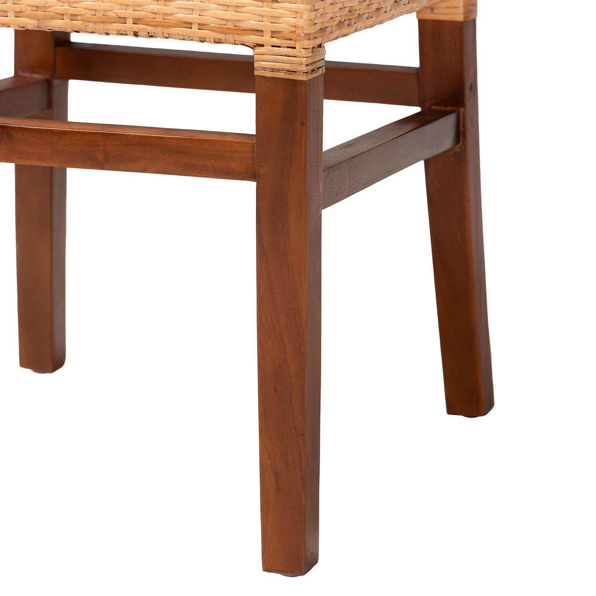 Kerri Mahogany Wood and Rattan 2-Piece Dining Chair Set