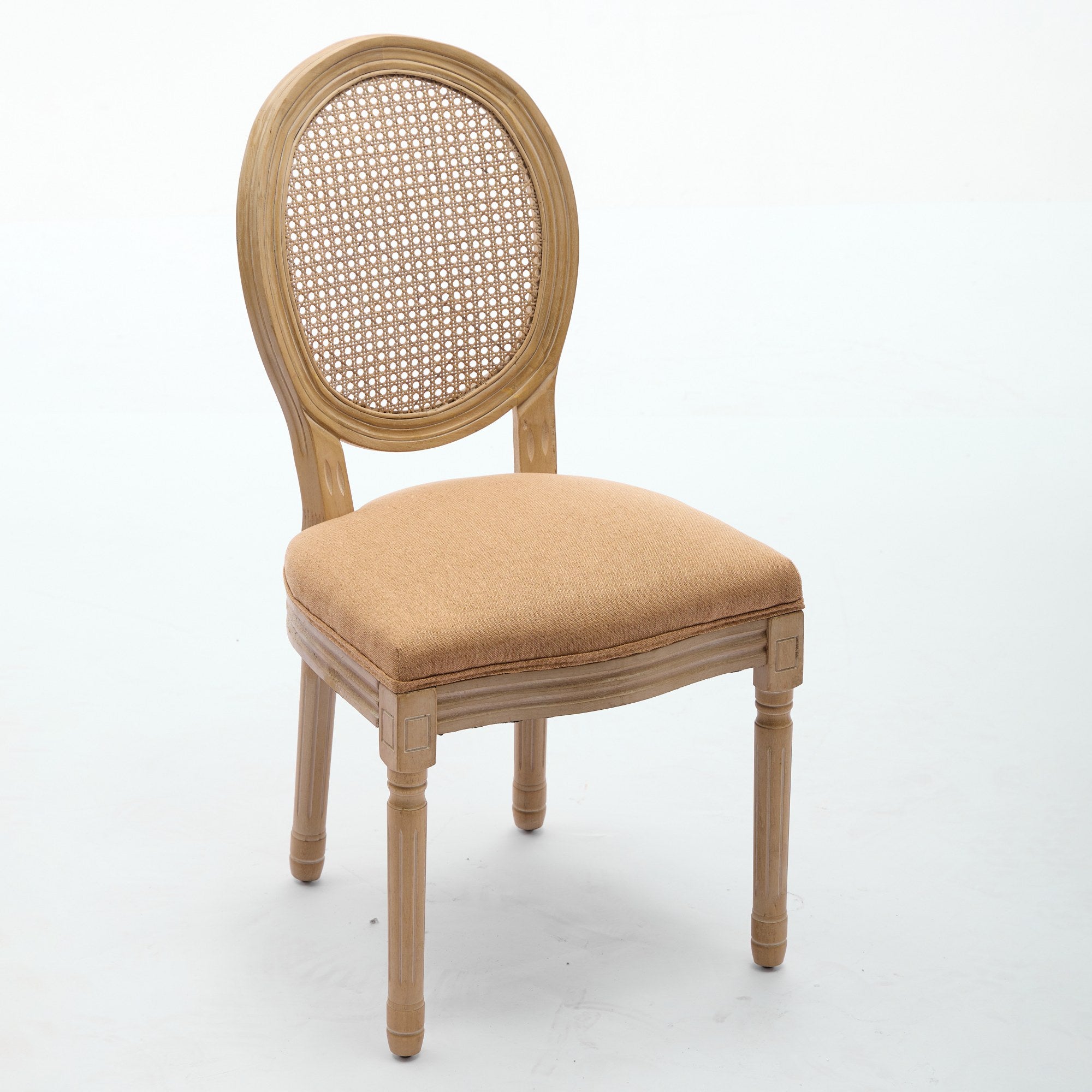 French Country Dining Chairs with Round Rattan Backrest, Set of 2