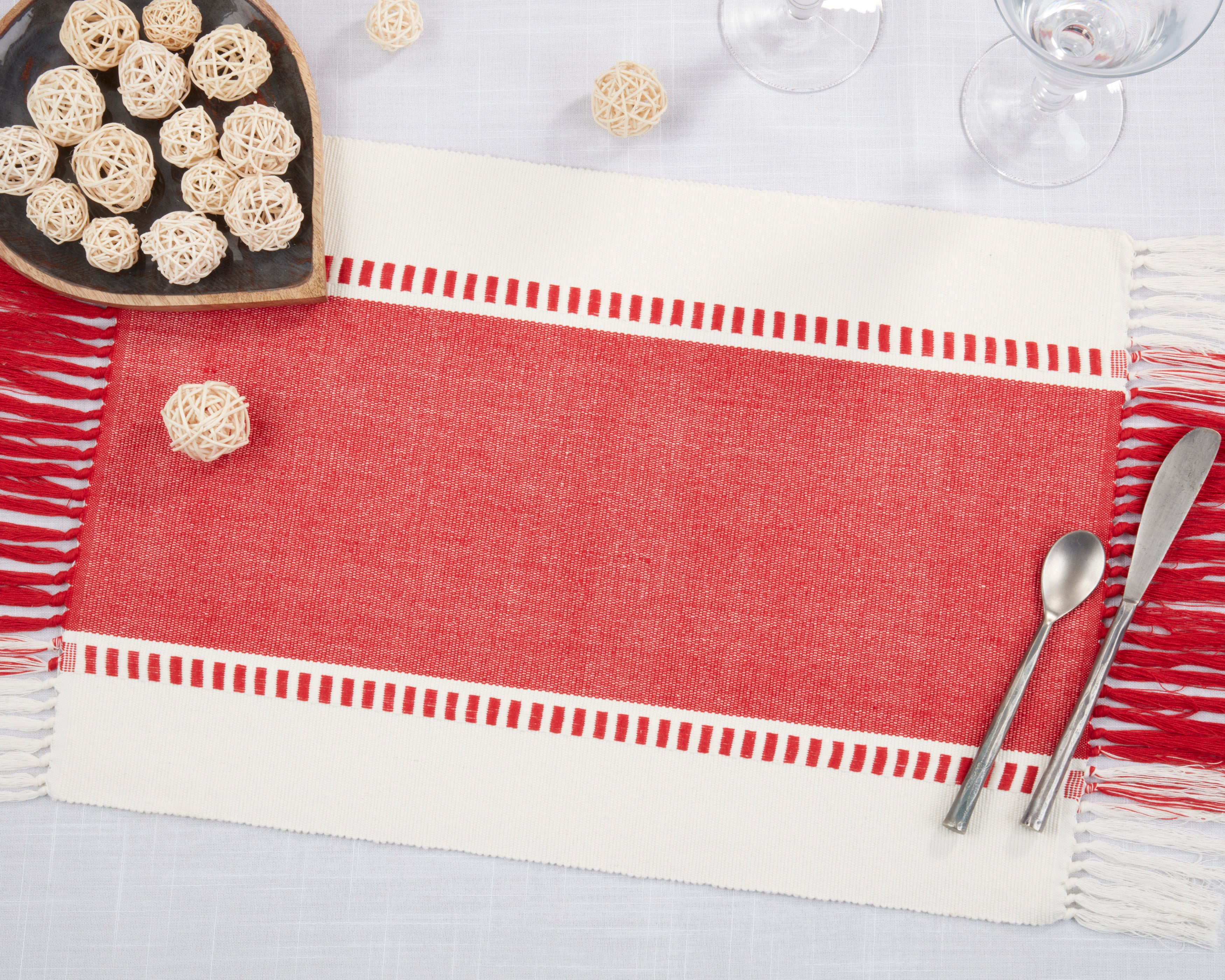 Tassel Trimmed Stripe Placemat, Set of 4