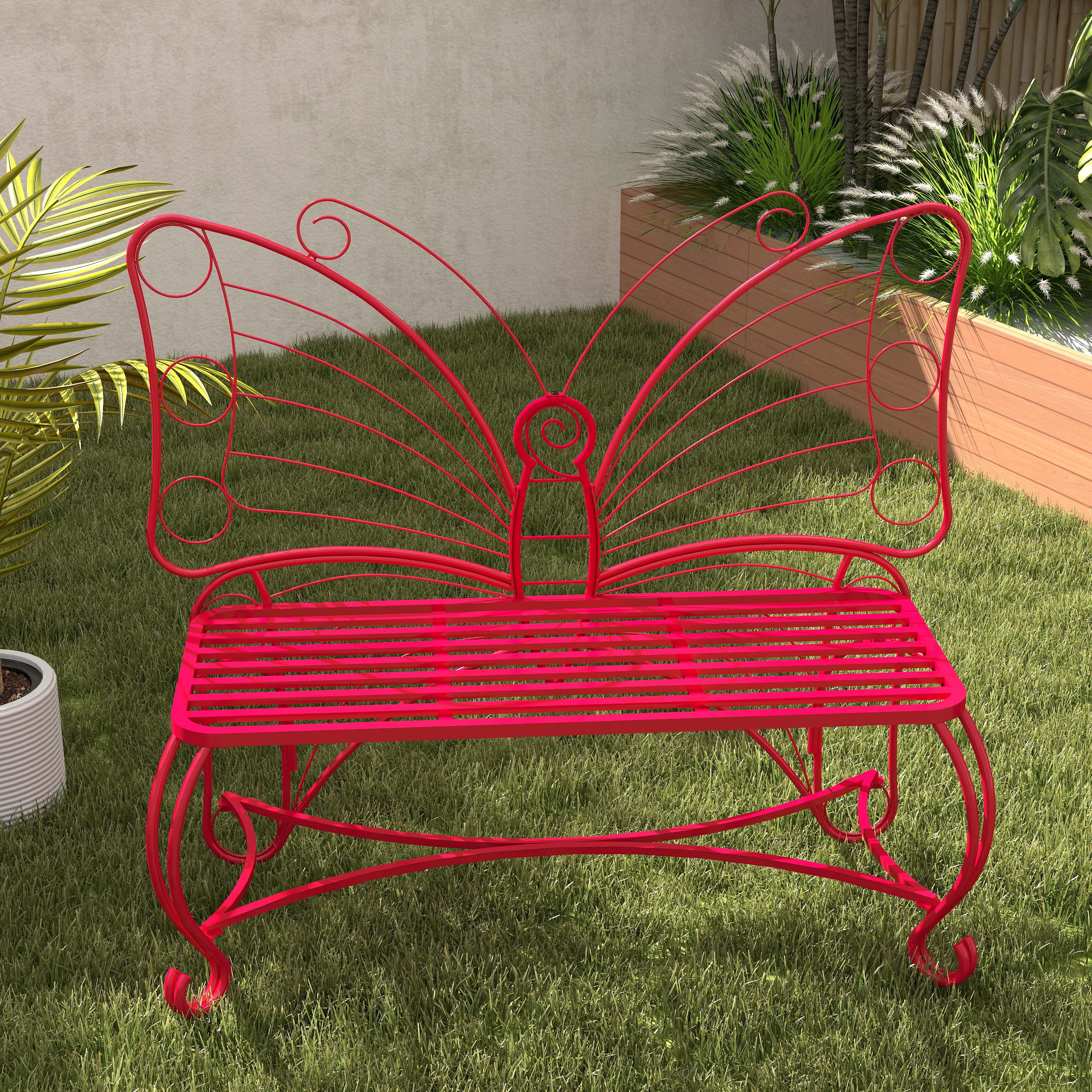 Monazite Outdoor Bench with Butterfly Back Design and Metal Frame