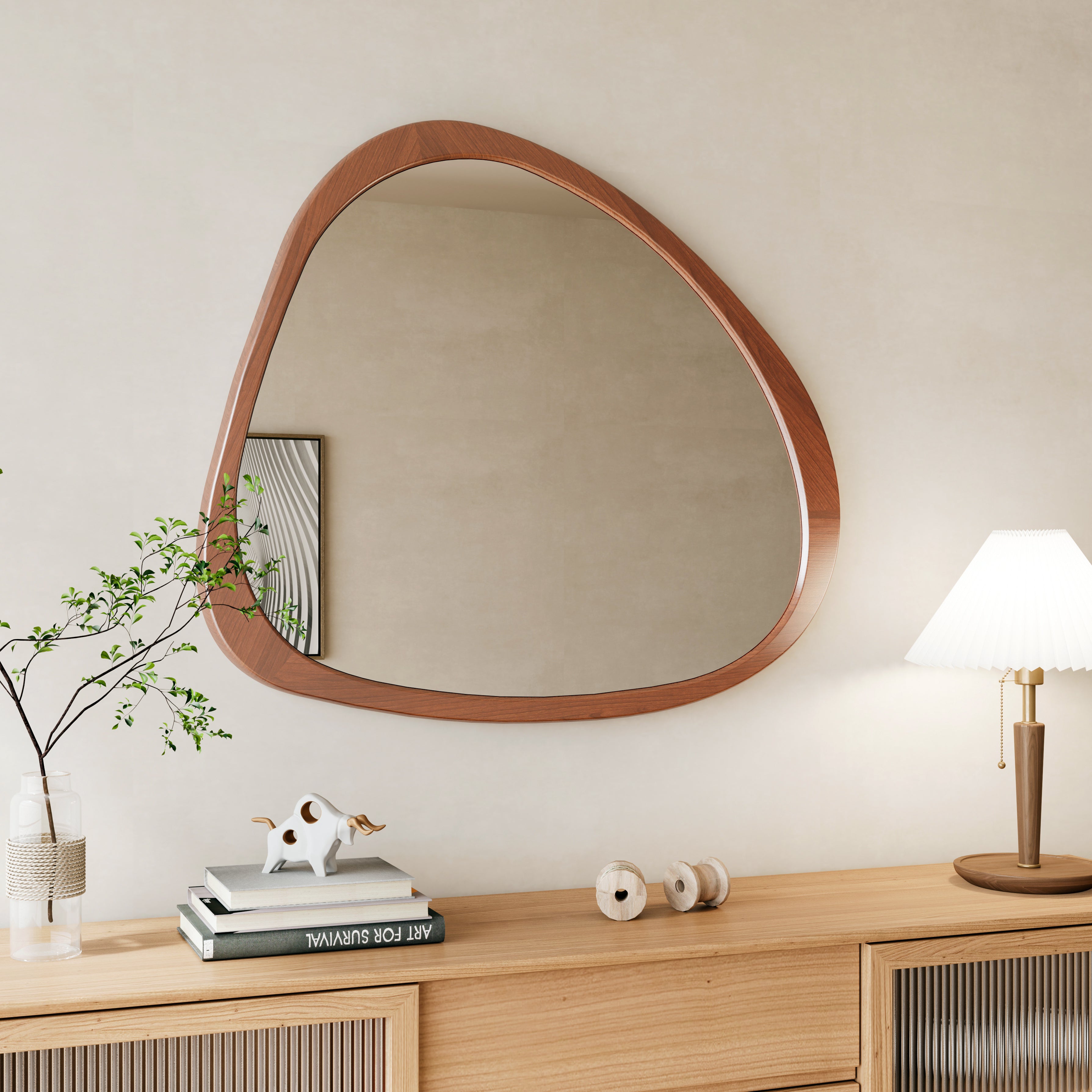 45" Wall Mirror with Curvy Shape and Pine Wood Frame