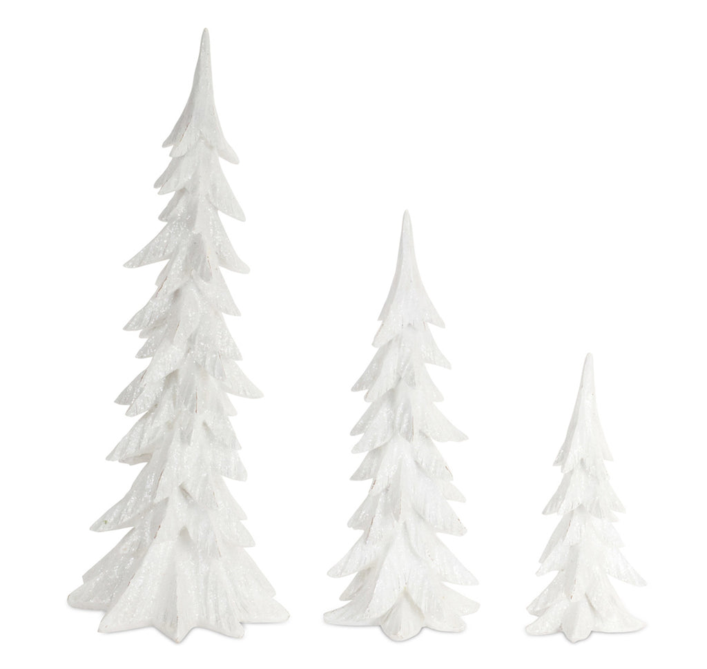 White Shimmer Tabletop Holiday Tree (Set of 3)
