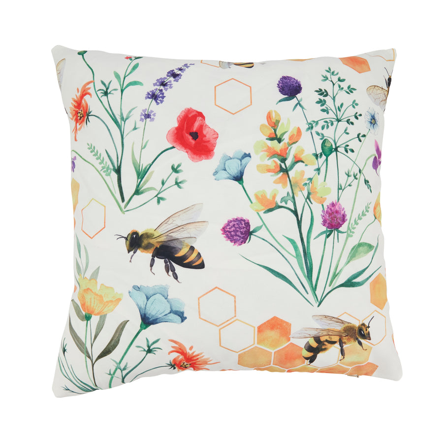 Bright Bumble Bee Floral Outdoor Polyester Filled Throw Pillow