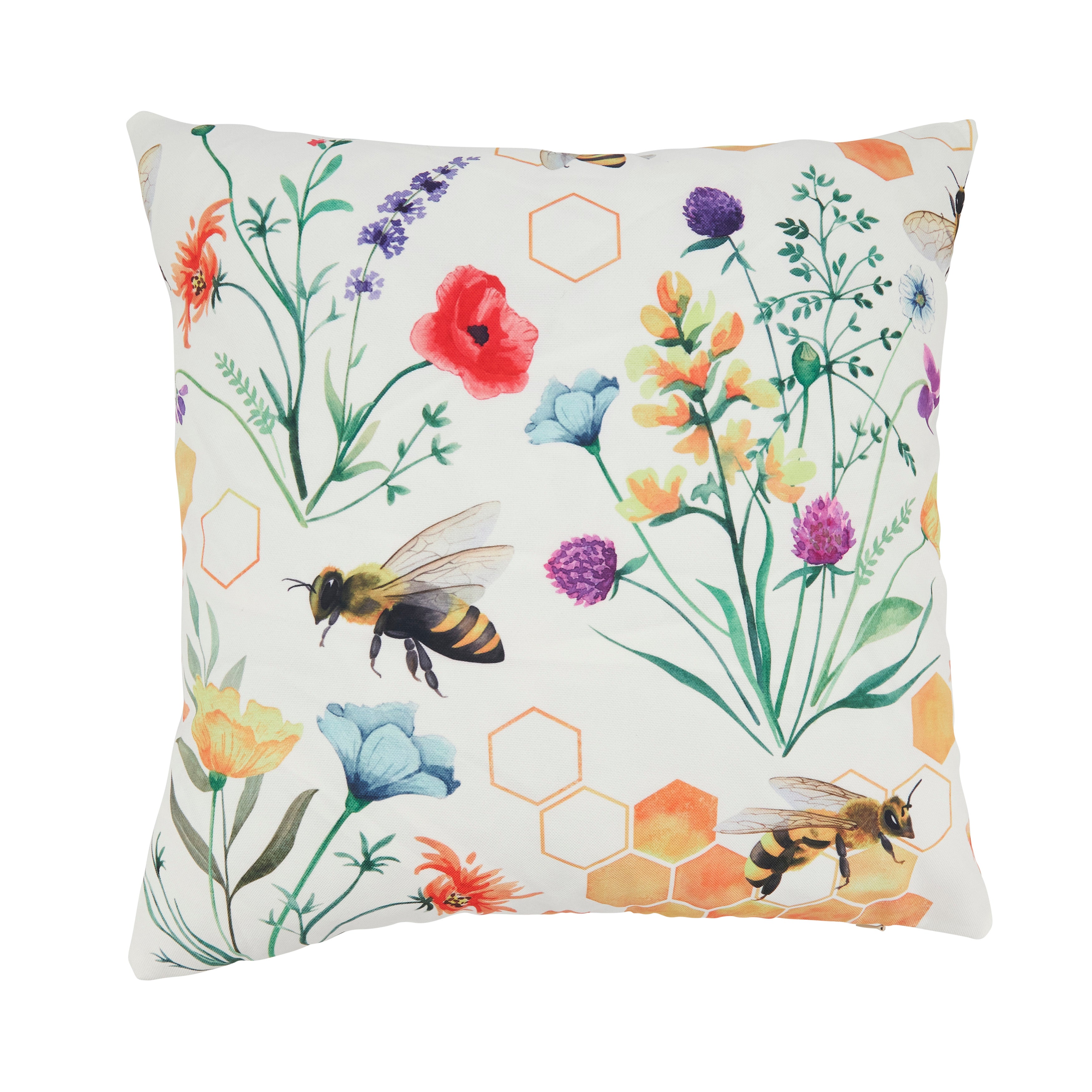 Bright Bumble Bee Floral Outdoor Polyester Filled Throw Pillow