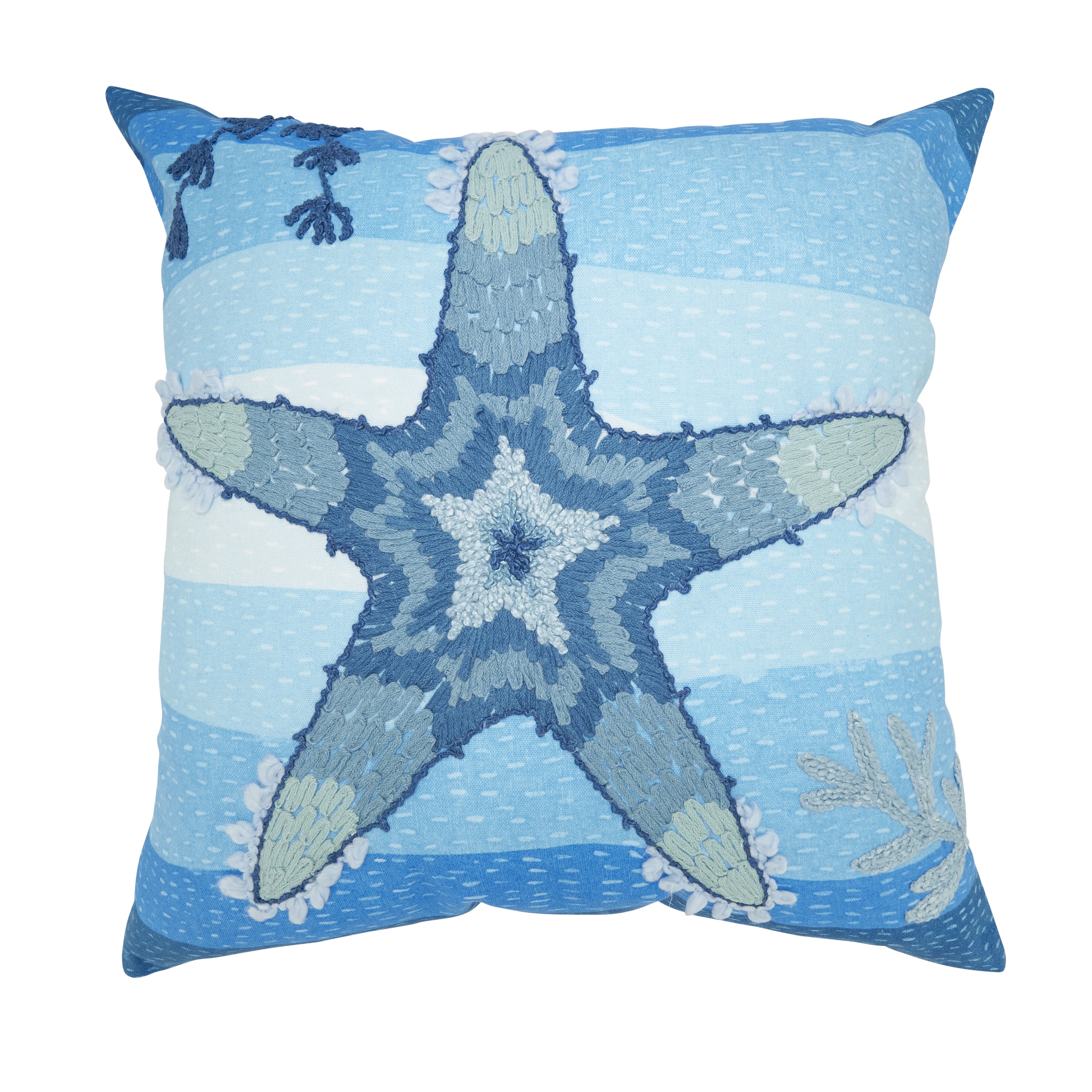 Outdoor Embroidered Starfish Polyester Filled Throw Pillow