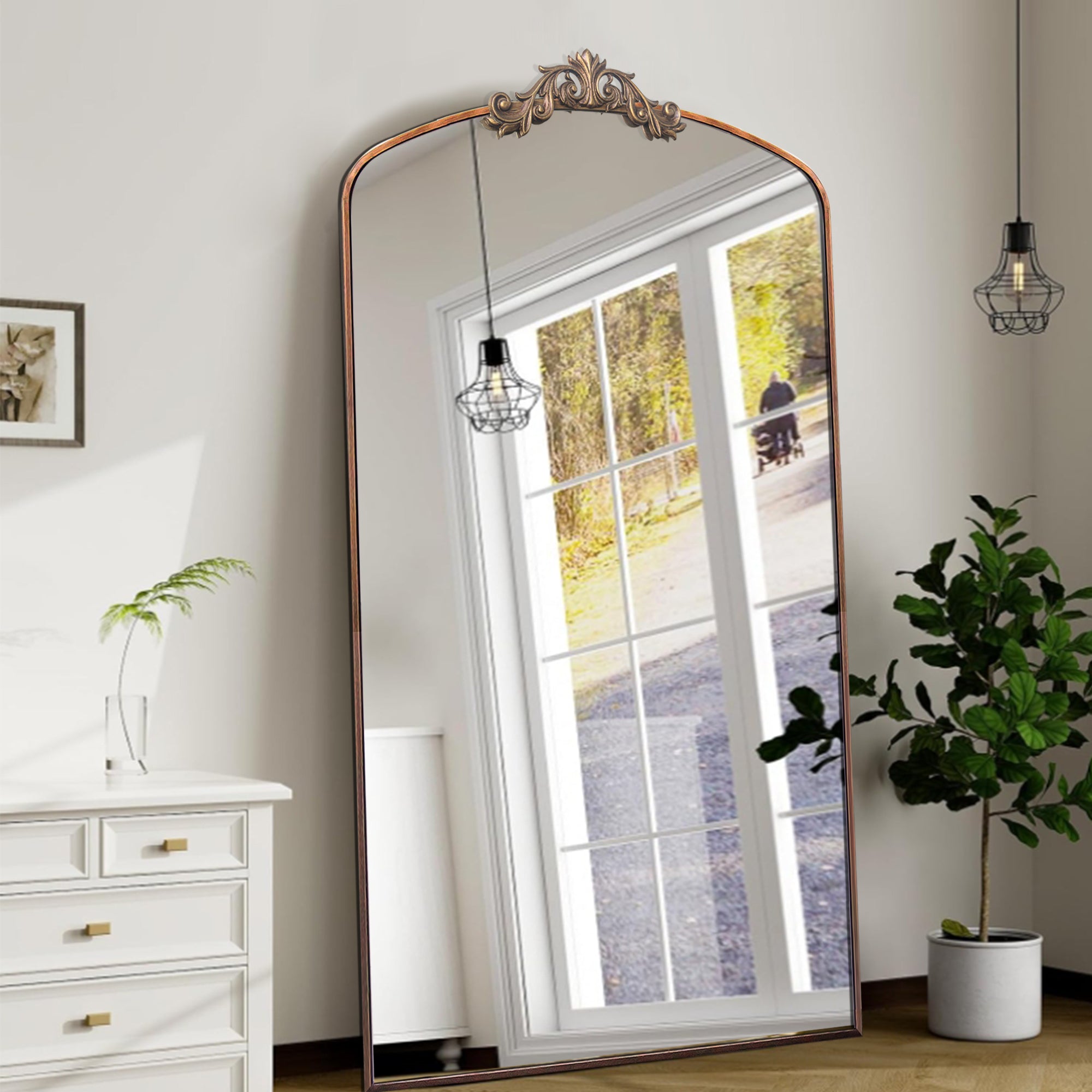 36" x 66" Wall Mirror with Metal Frame and Carved Garland