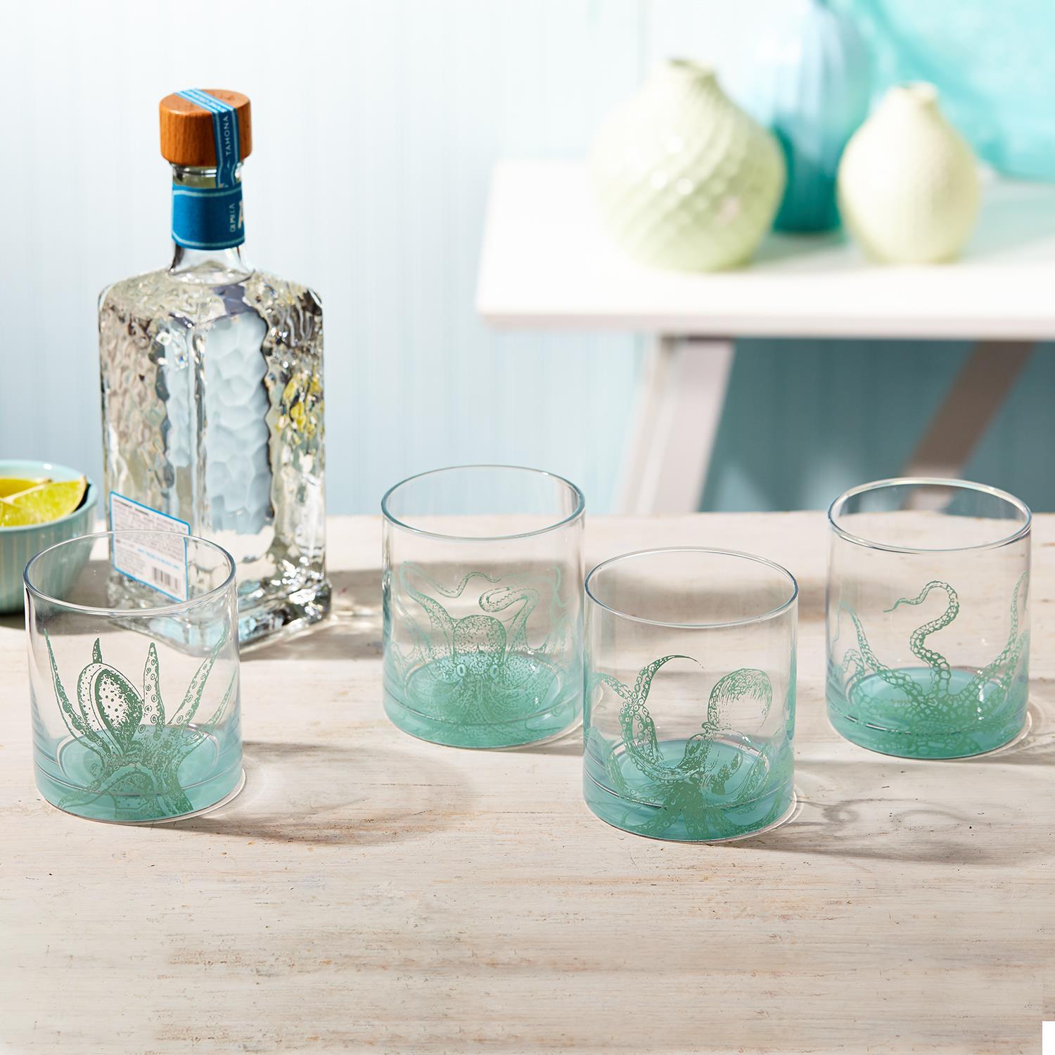 Octopus Double Old Fashion Glass in Gift Box, Set of 4