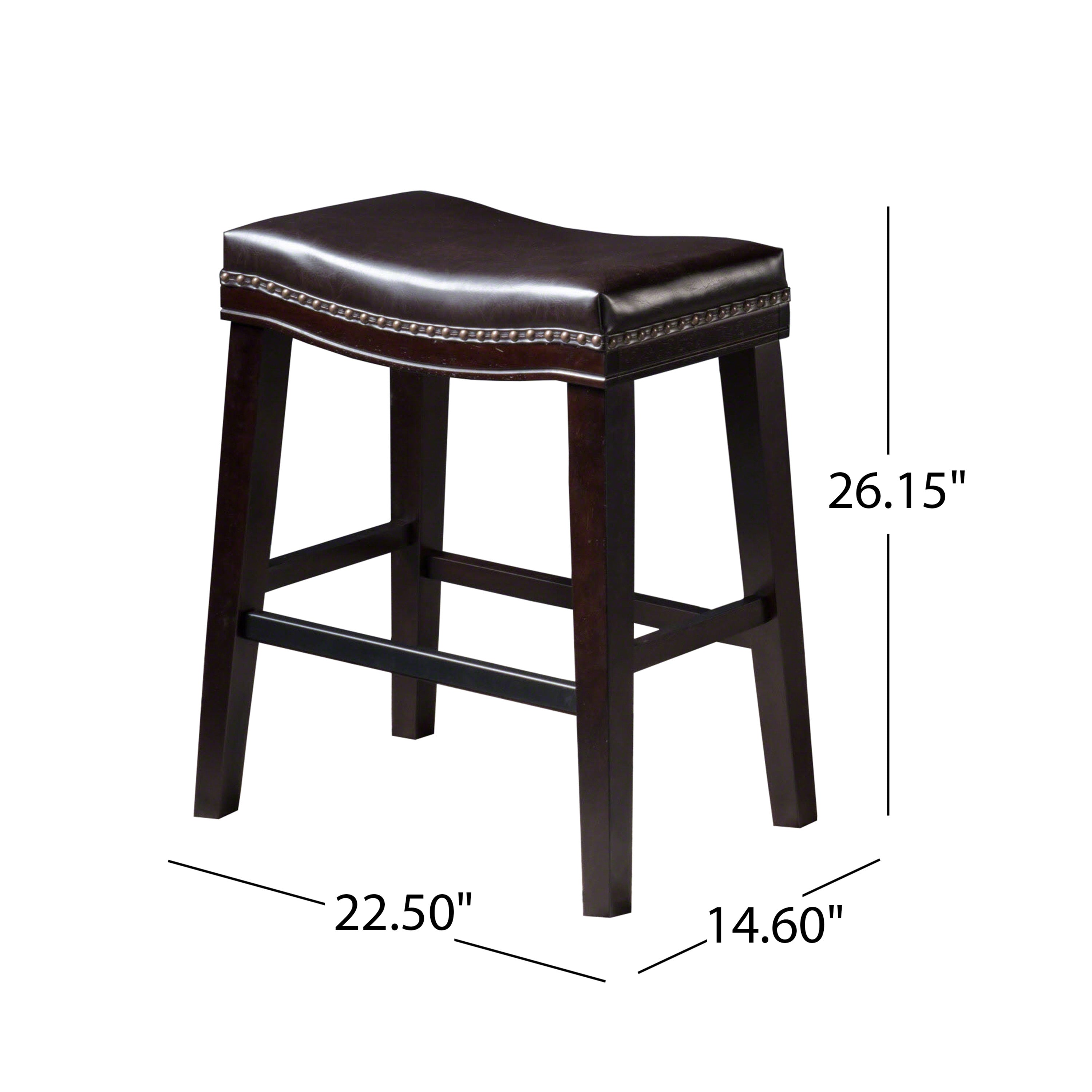 26" Upholstered Saddle Counter Stool with Nailhead Trim, Set of 4